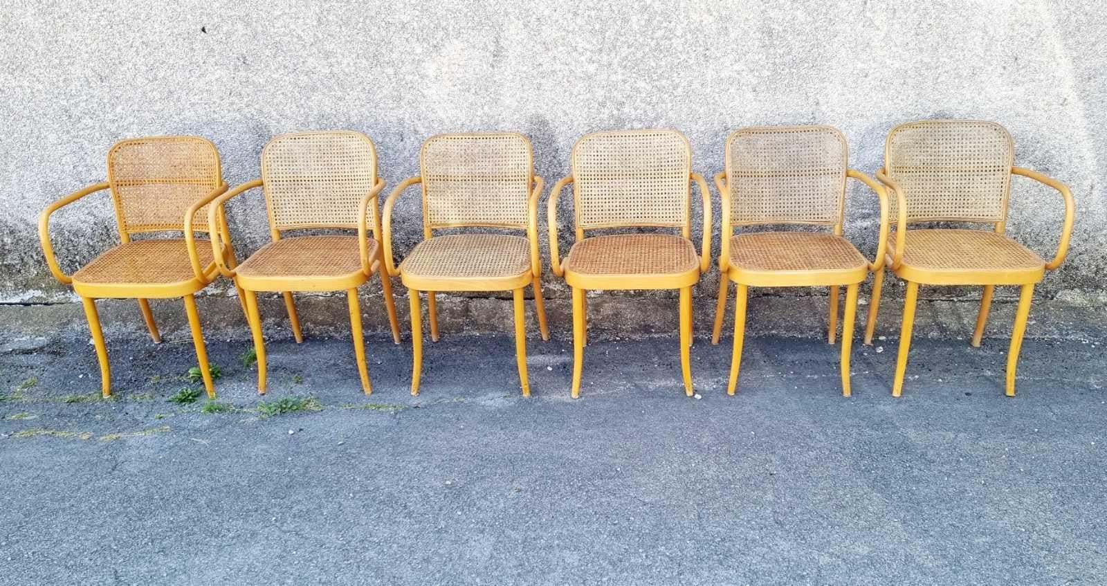 Cane Bentwood Prague Chairs, Model N.811 Designed by Josef Hofmann, Czechoslovaka 70s