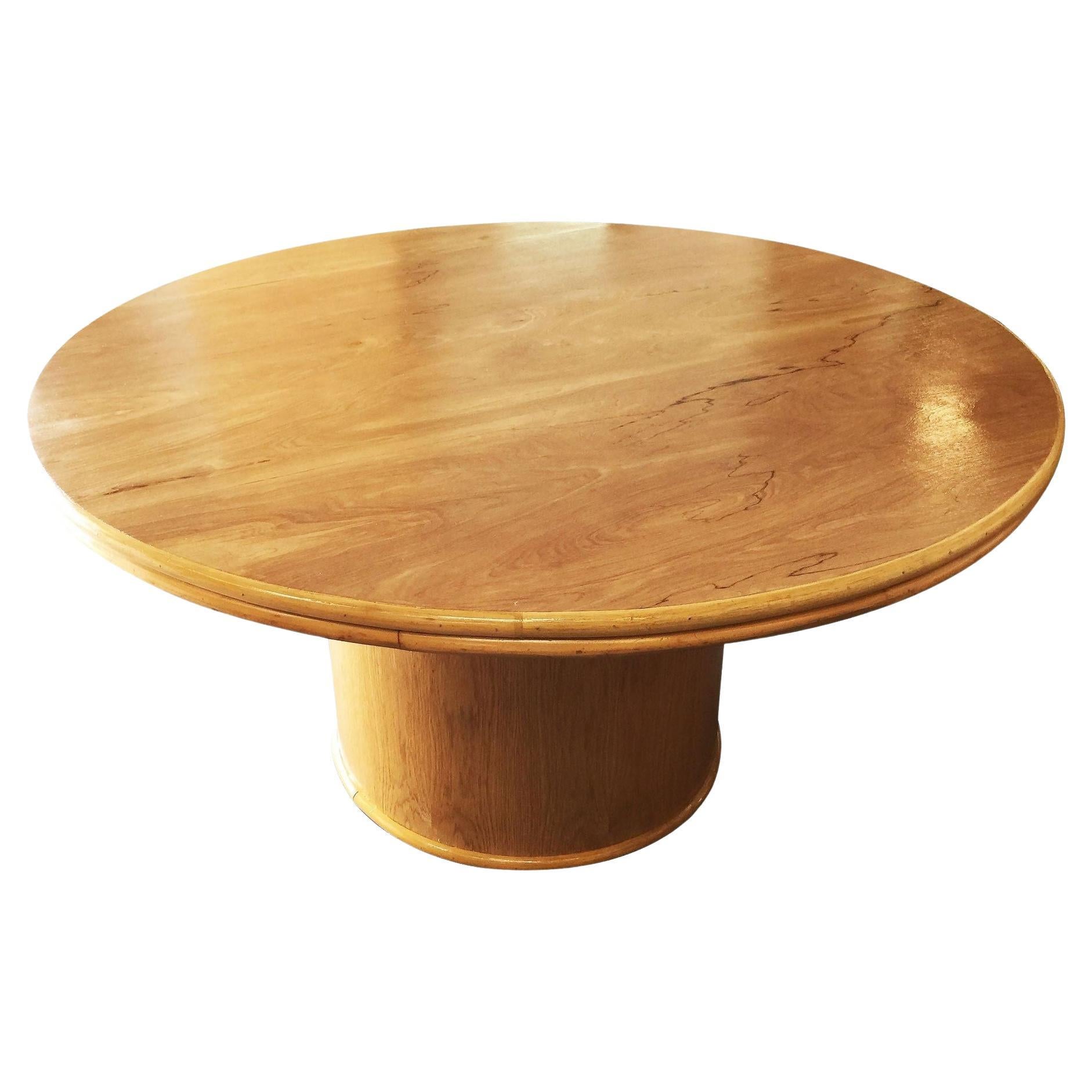 Bentwood Rattan and Oak Round Pedestal Dining Table