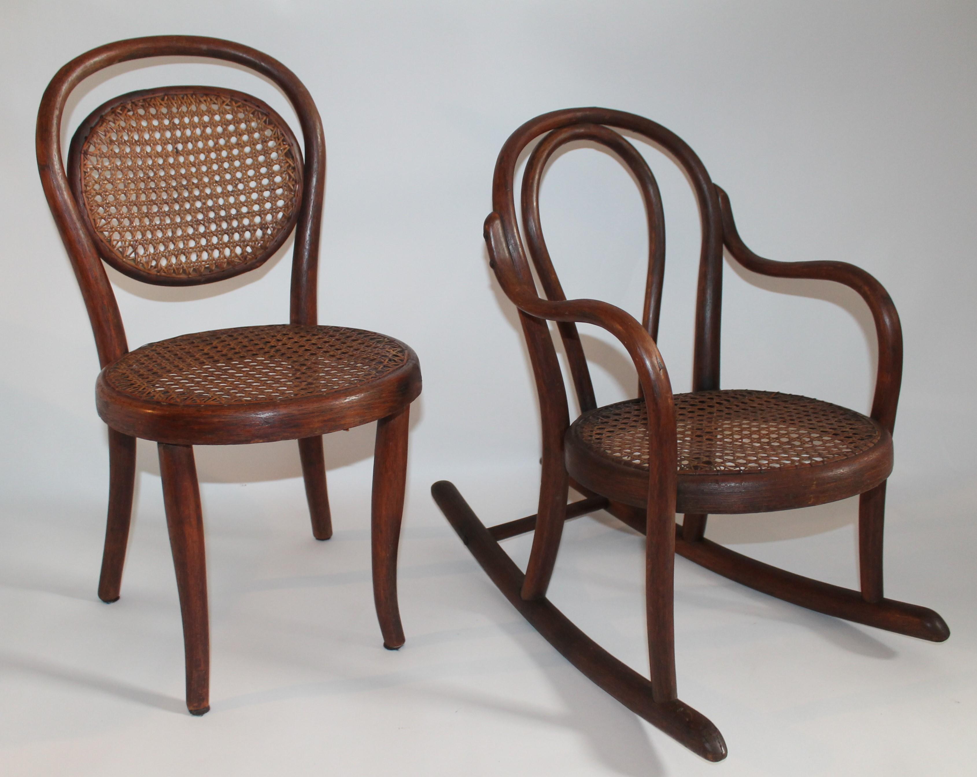 Country Bentwood Rocker and Chair with Cane Seats, 19th Century For Sale