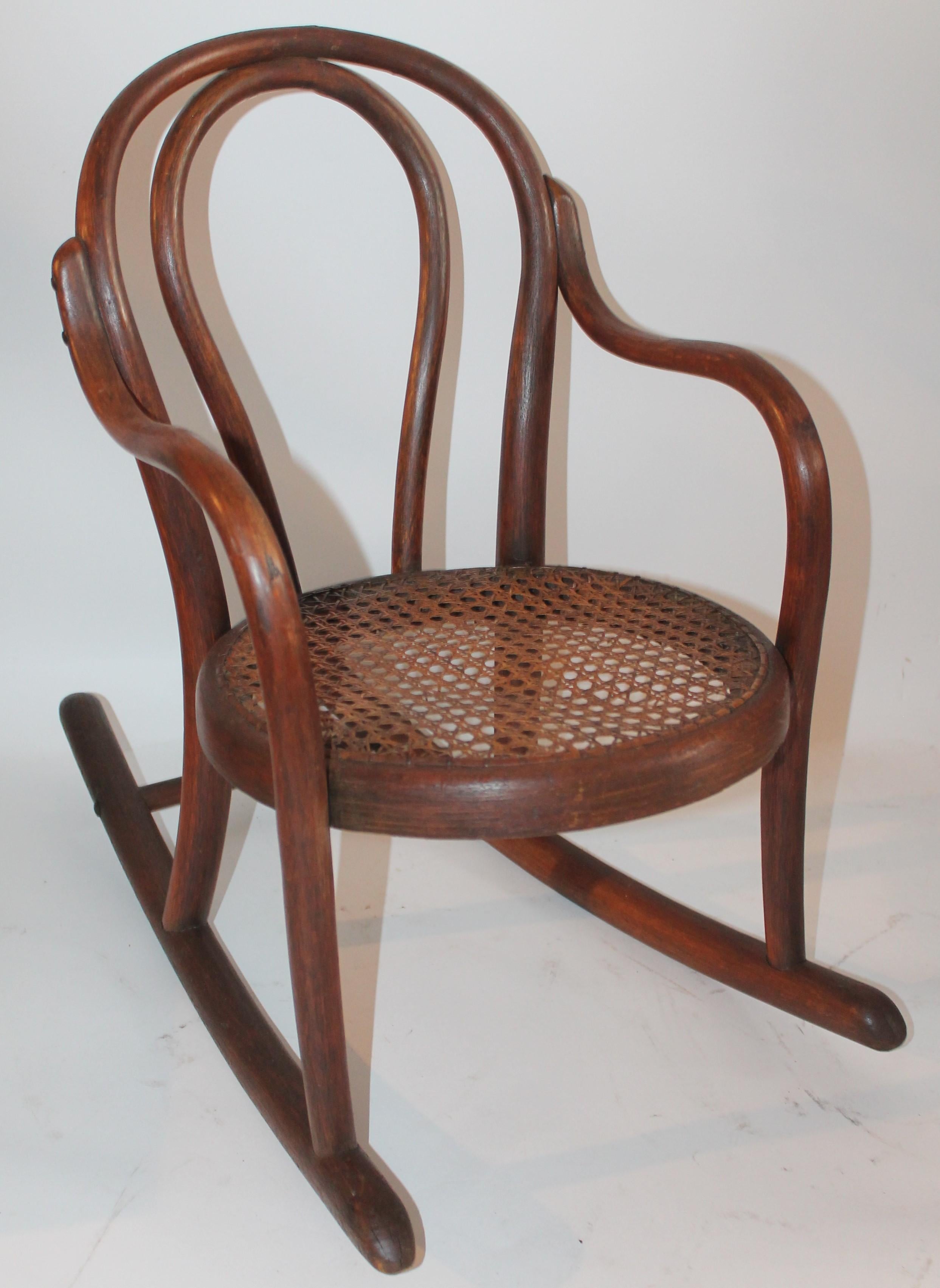 Hand-Crafted Bentwood Rocker and Chair with Cane Seats, 19th Century For Sale