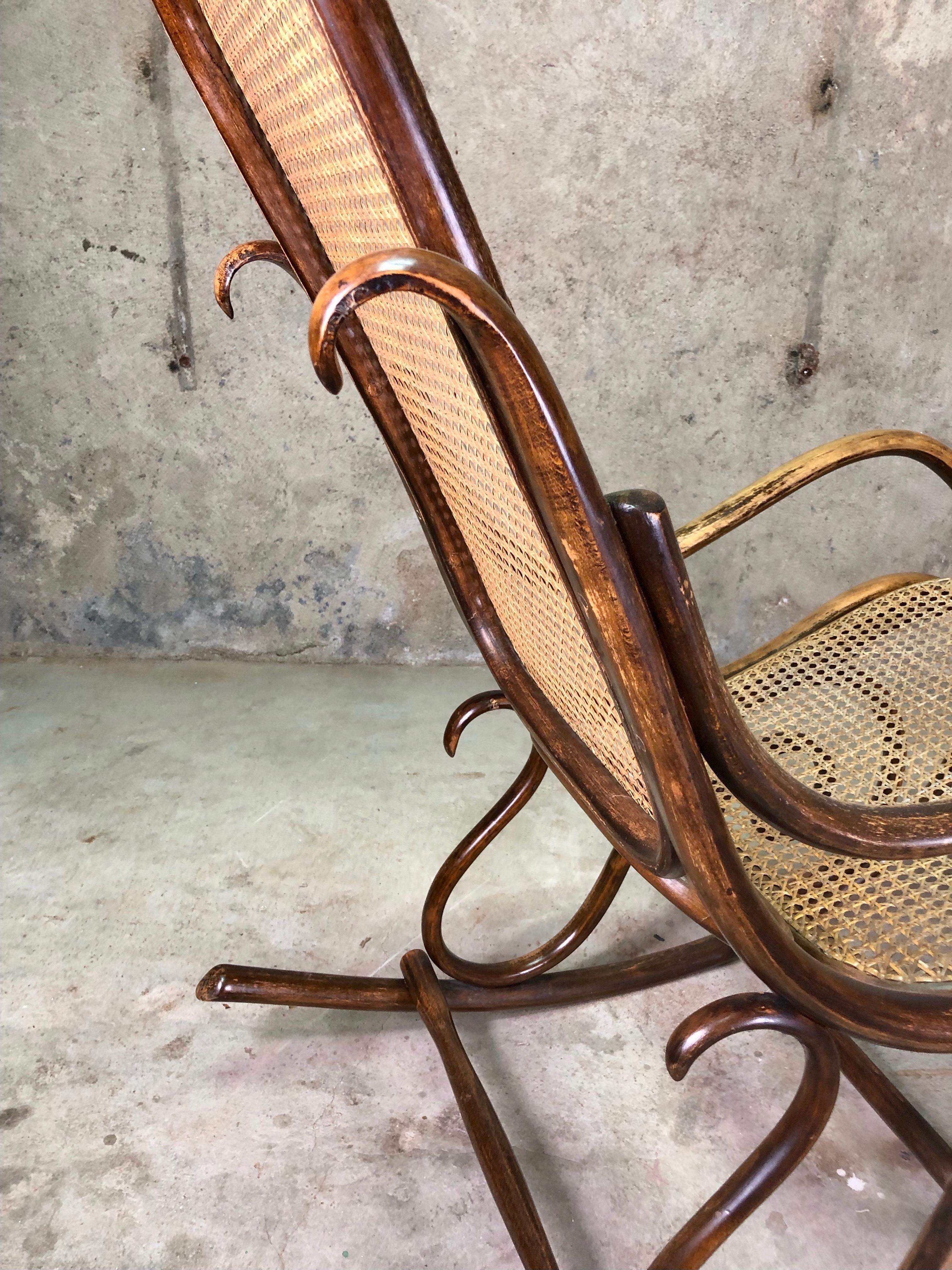 Cane Bentwood Rocking Chair by Fischel, Niemes in Böhmen, Austria, 1910 For Sale