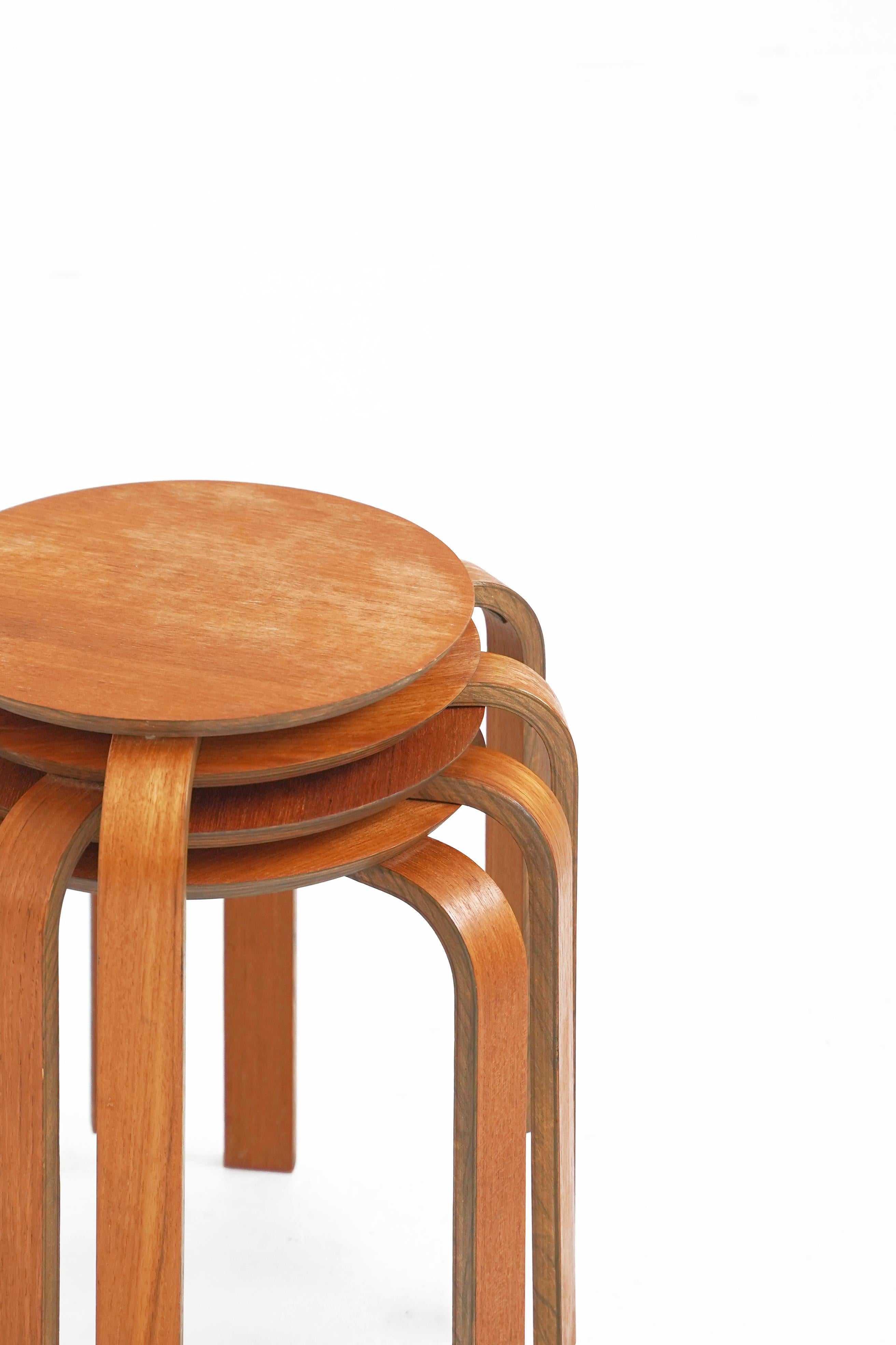 Beautiful set of 4 bentwood stools in the style of Avlar Aalto. In overall great original vintage condition with minor fading. Stools sold individually.