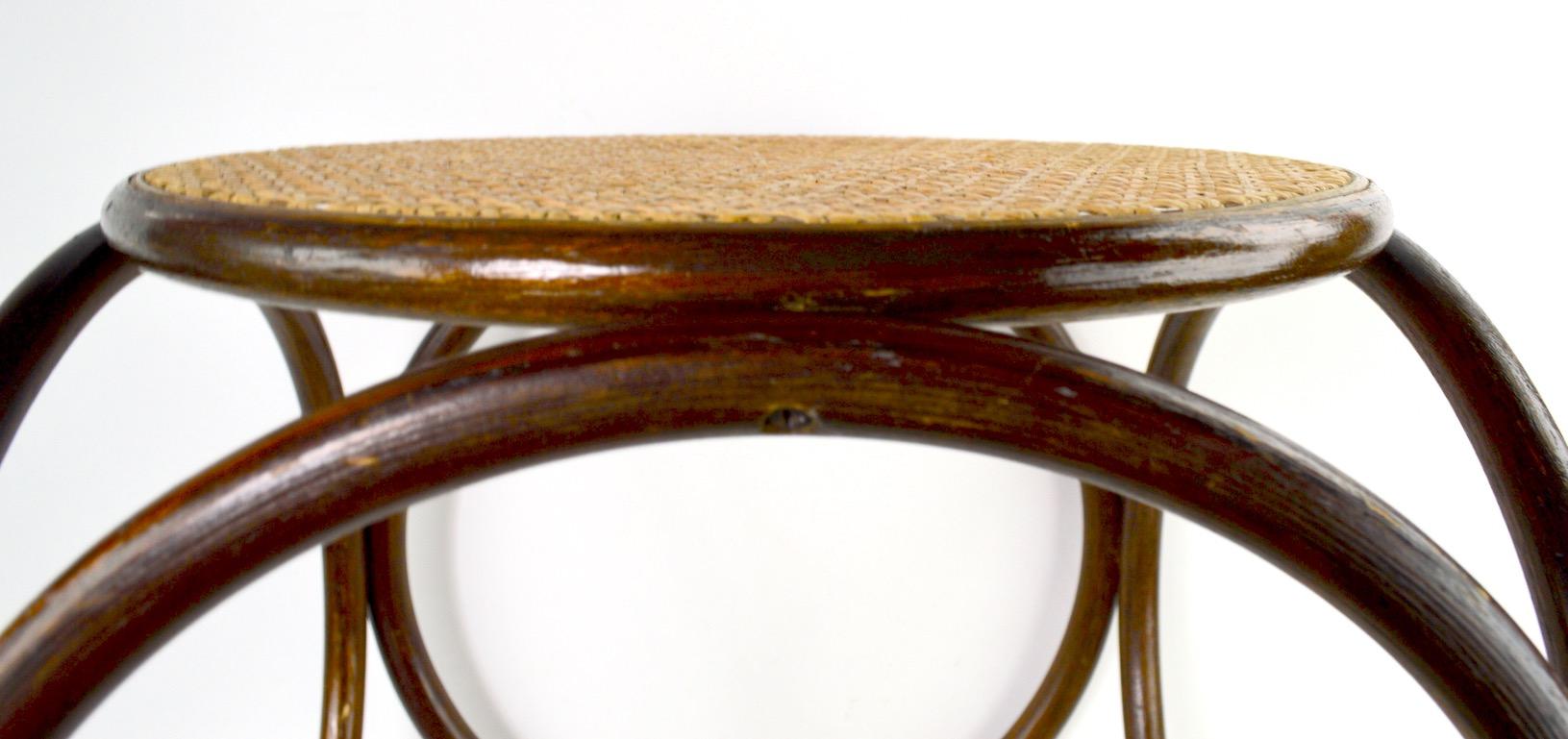 Bentwood Thonet Stool with Caned Seat 1