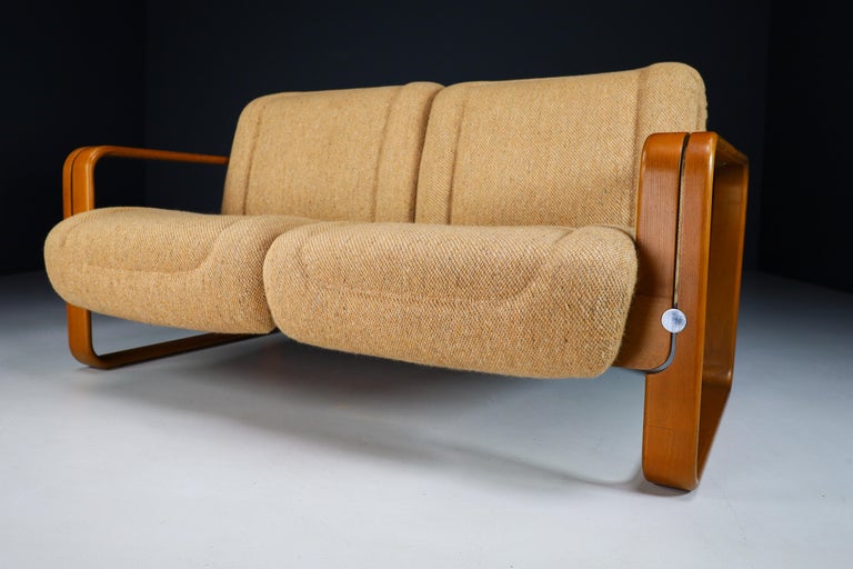 This two seat sofa were designed by the award-winning architect Jan Bocan, possibly produced by Thonet or Ton. The sofa is in original good condition and has original 1970s upholstery and have nice bentwood frame with a very nice patina .The