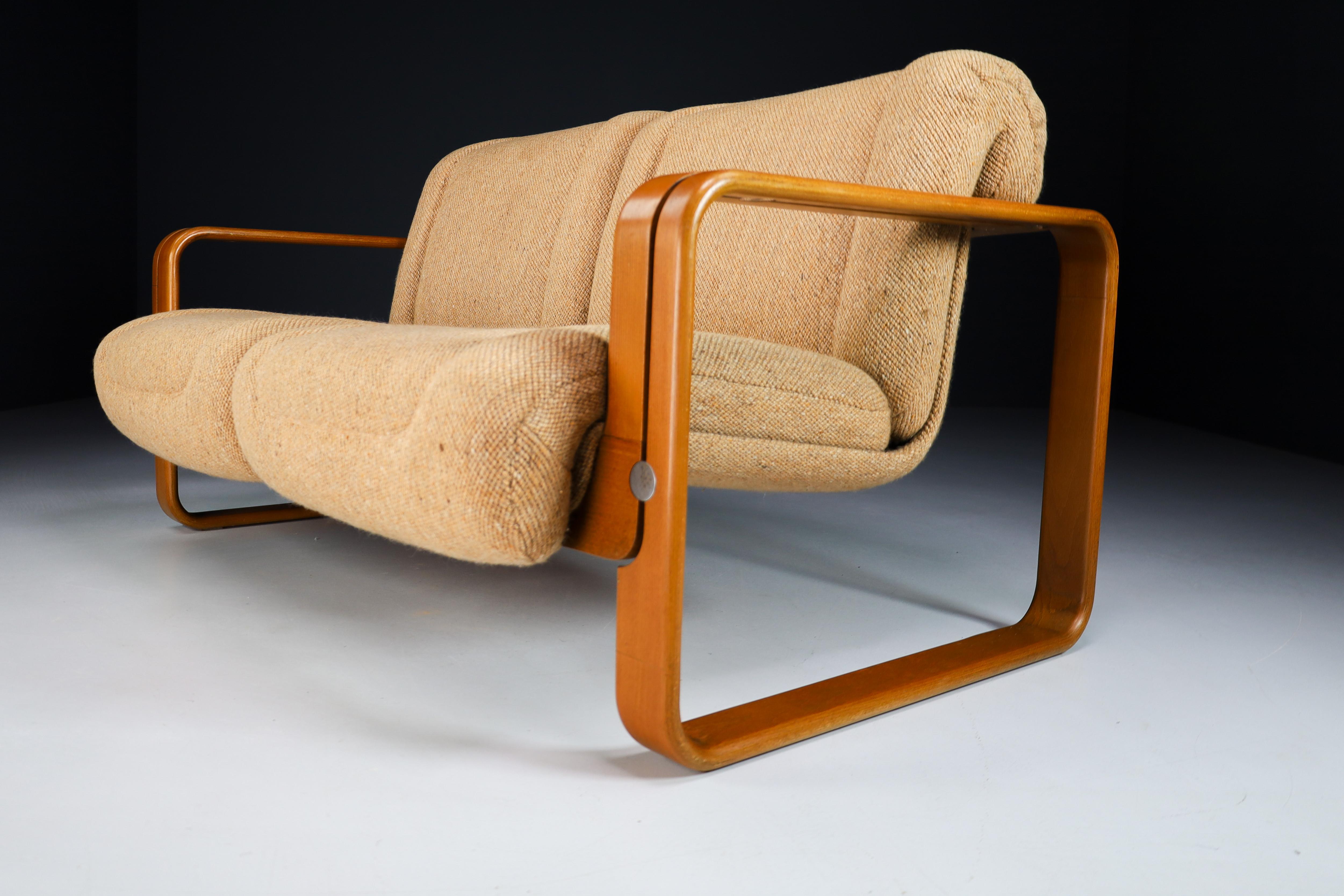 Mid-Century Modern Bentwood Two Seat Sofa in Original Jute Fabric by Jan Bočan, 1960s