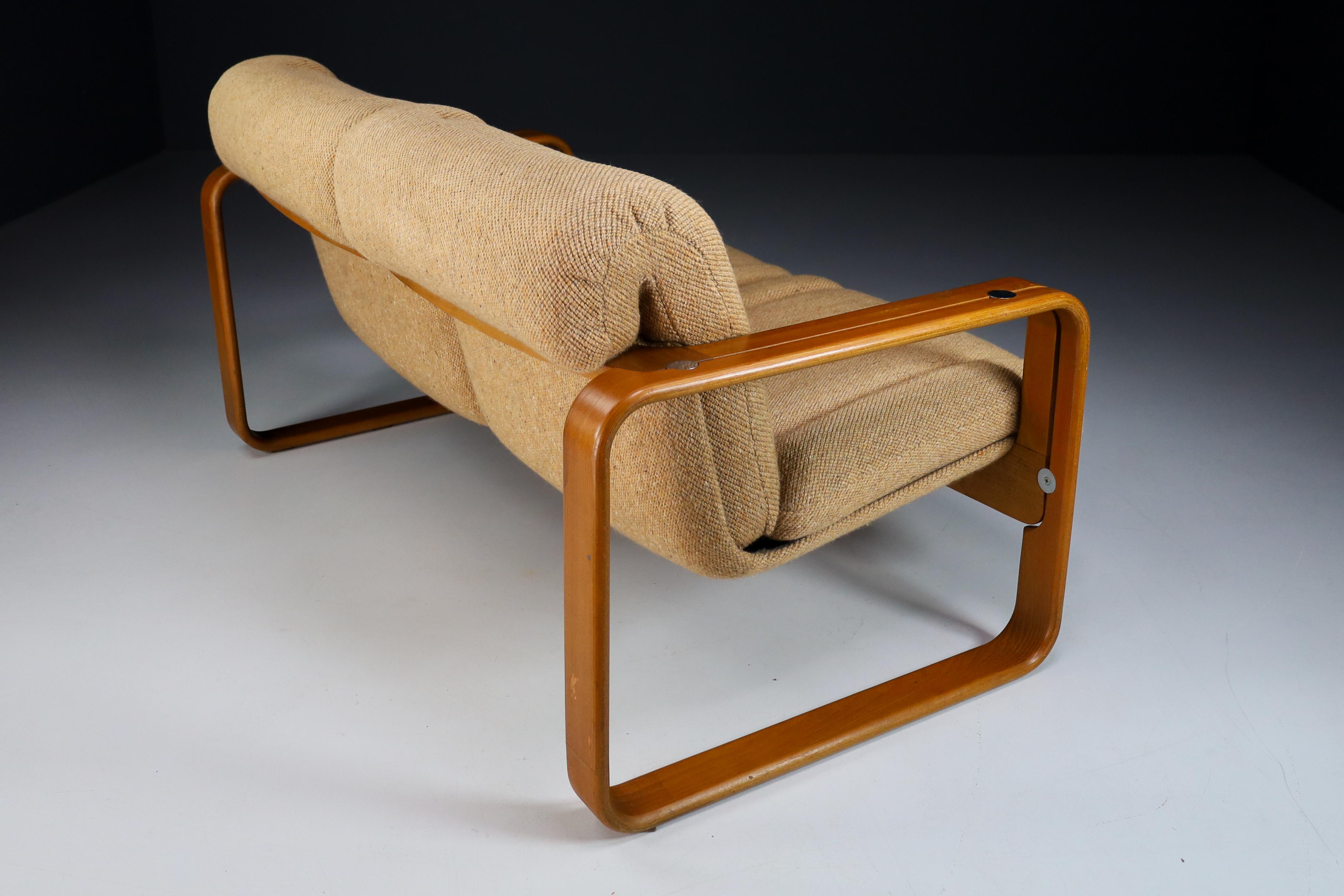 20th Century Bentwood Two Seat Sofa in Original Jute Fabric by Jan Bočan, 1960s