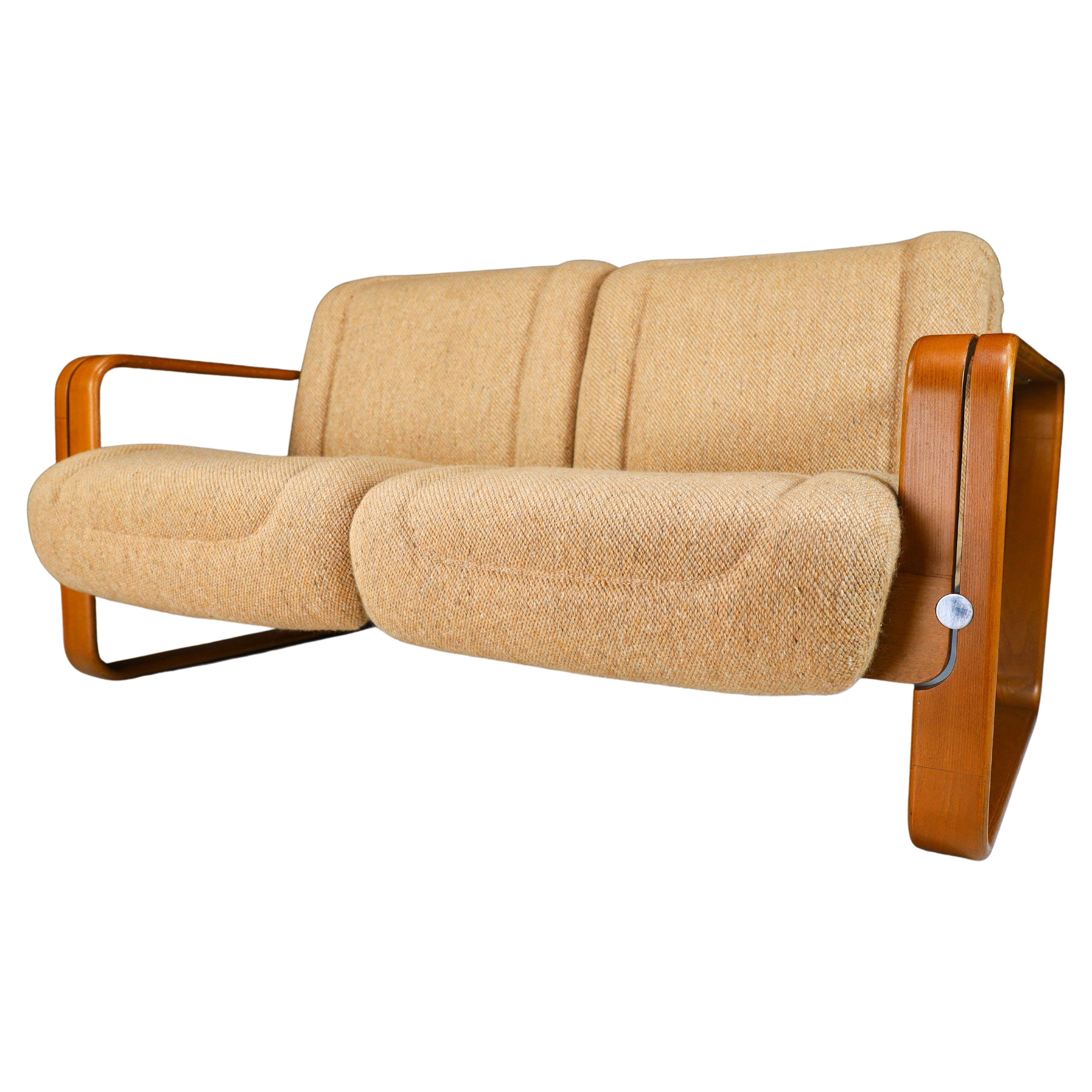 Bentwood Two Seat Sofa in Original Jute Fabric by Jan Bočan, 1960s