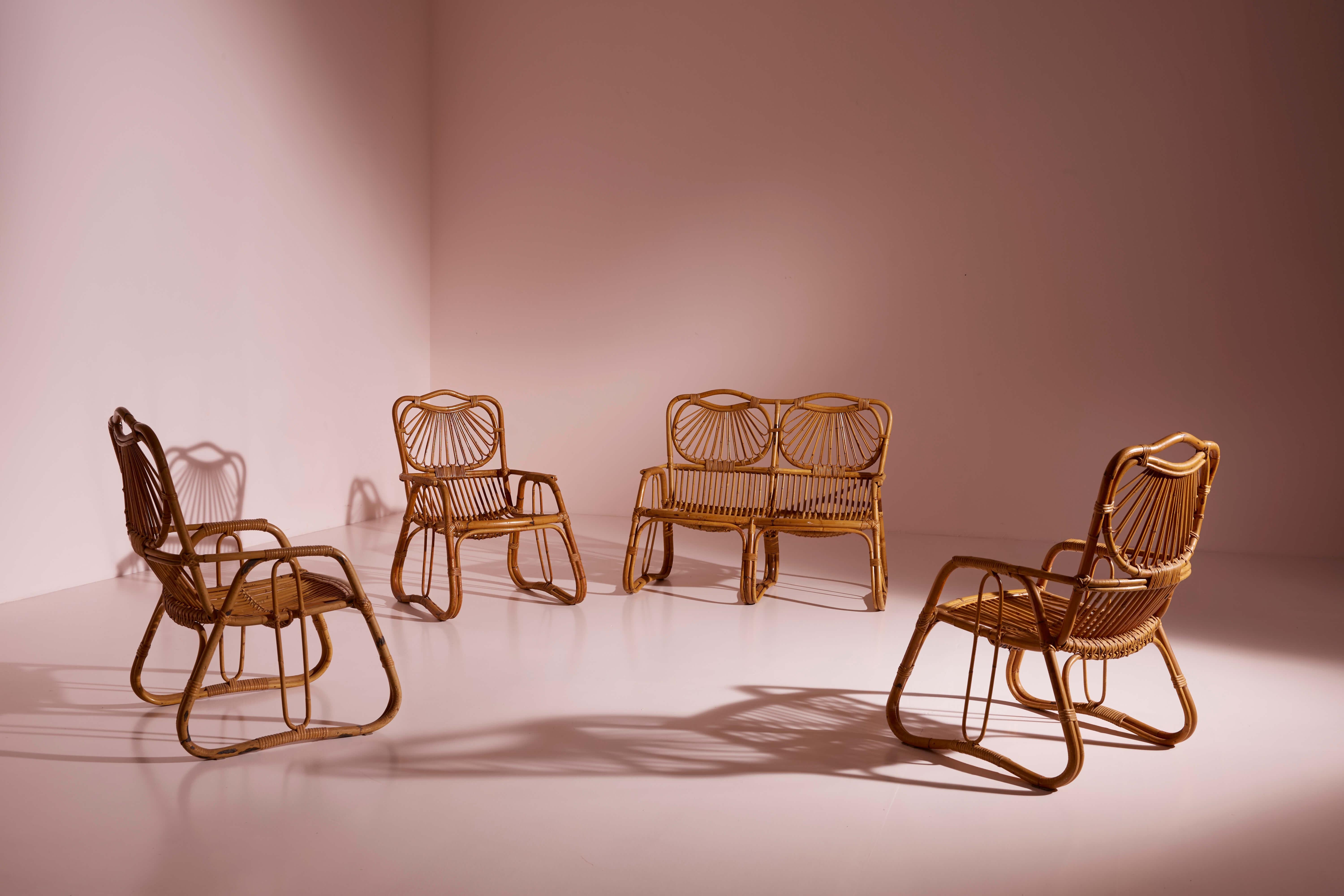 Bentwood Wicker and bamboo Garden or Living Room Set, Italian Manufacture, 1960s For Sale 11