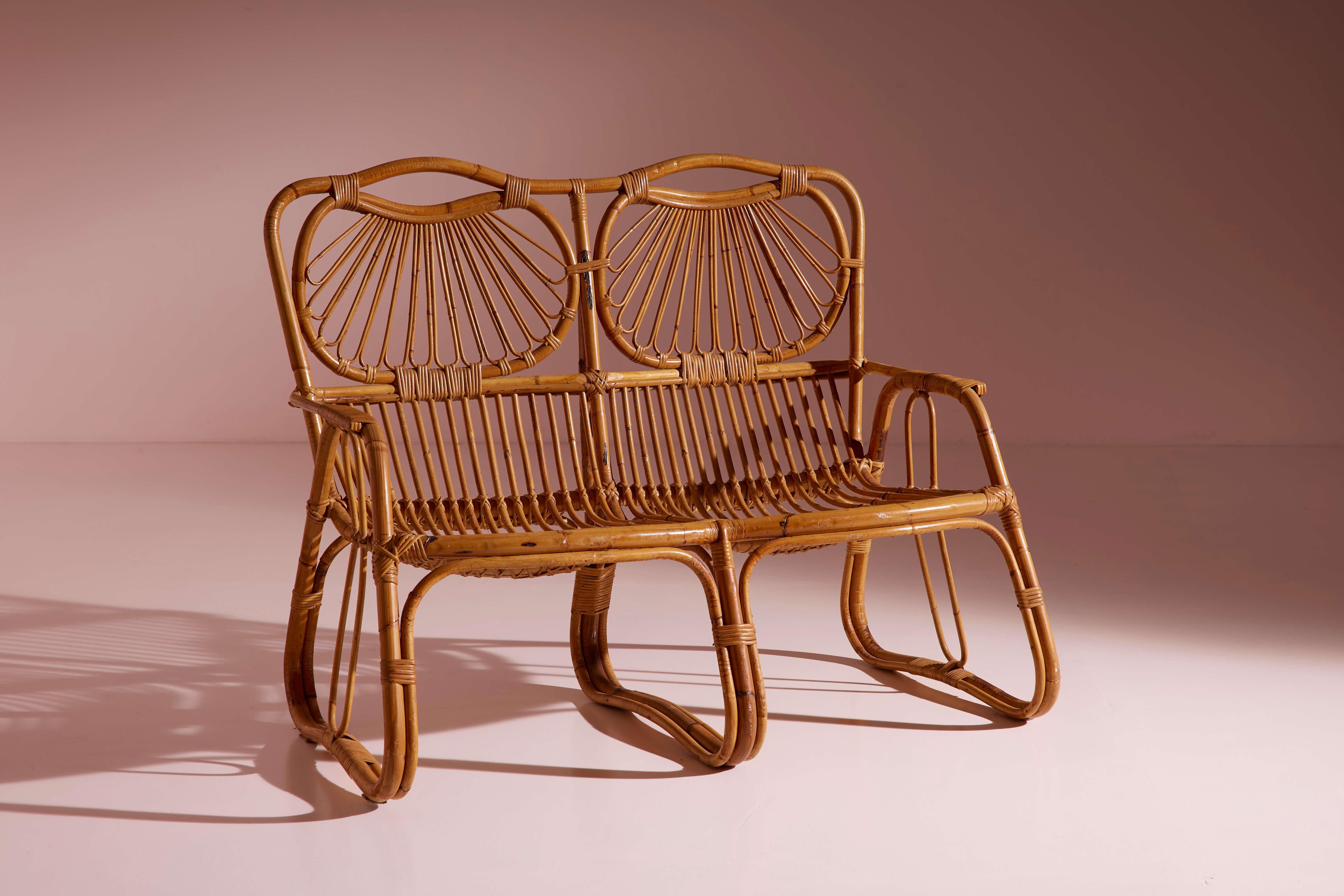 Bentwood Wicker and bamboo Garden or Living Room Set, Italian Manufacture, 1960s In Good Condition For Sale In Chiavari, Liguria