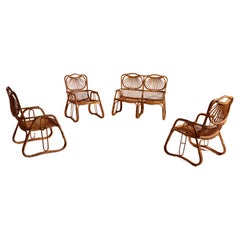 Bentwood Wicker and bamboo Garden or Living Room Set, Italian Manufacture, 1960s