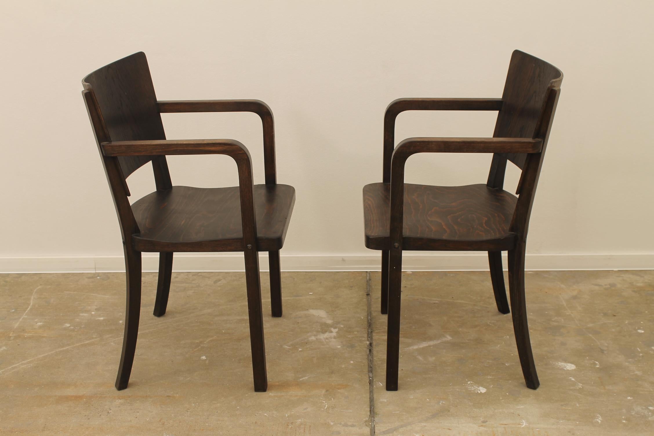 Bentwood Writing Desk Armchairs, 1950s, Czechoslovakia In Good Condition For Sale In Prague 8, CZ