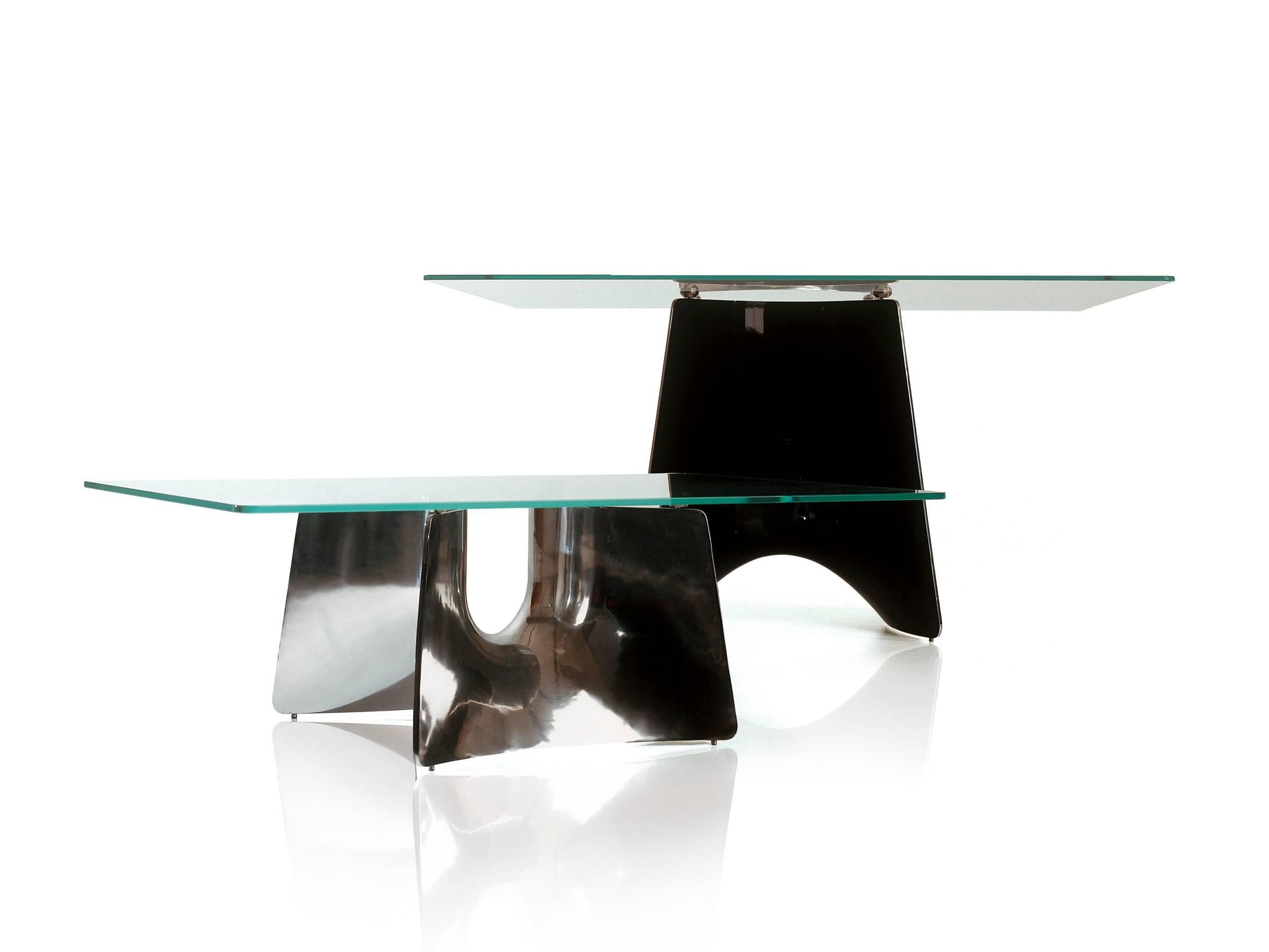 Modern Bentz High Square Aluminum Table W/ Glass Top by Jeff Miller For Sale