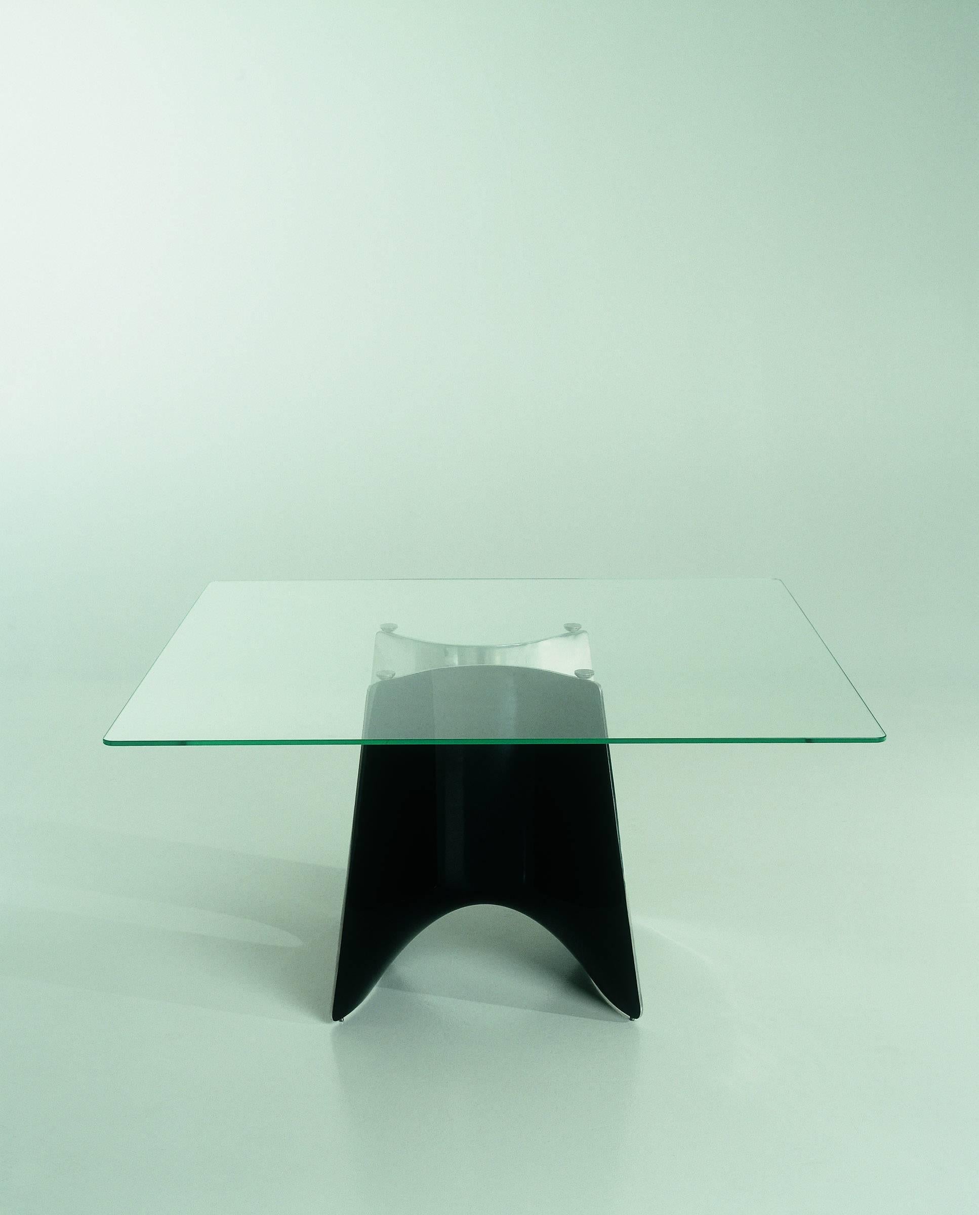 Italian Bentz High Square Aluminum Table W/ Glass Top by Jeff Miller For Sale
