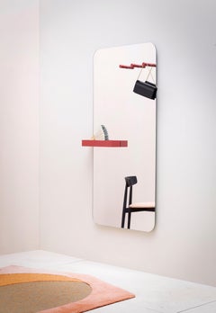 Benvenuto Wall Mirror with Green Lacquered Pegs and Box by Paolo Cappello