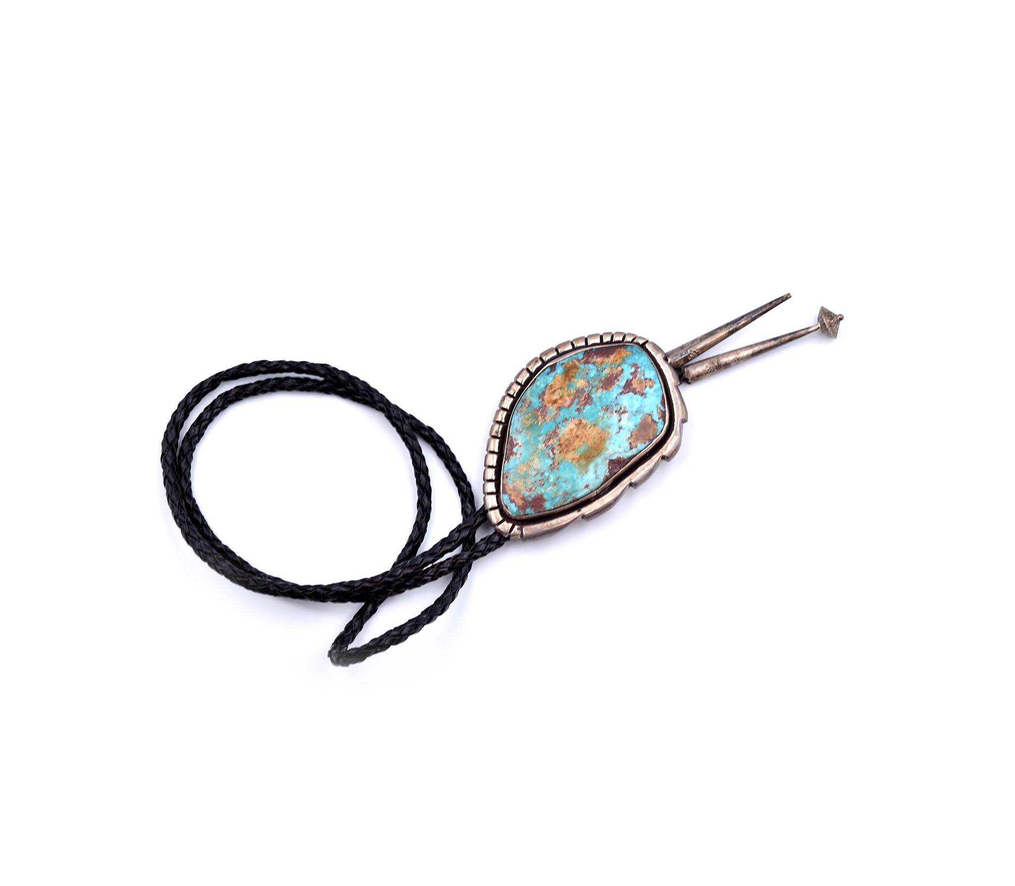 Beny Chapo Cravate Bolo Royston en argent sterling avec turquoise Navajo et turquoise Excellent état - En vente à Scottsdale, AZ