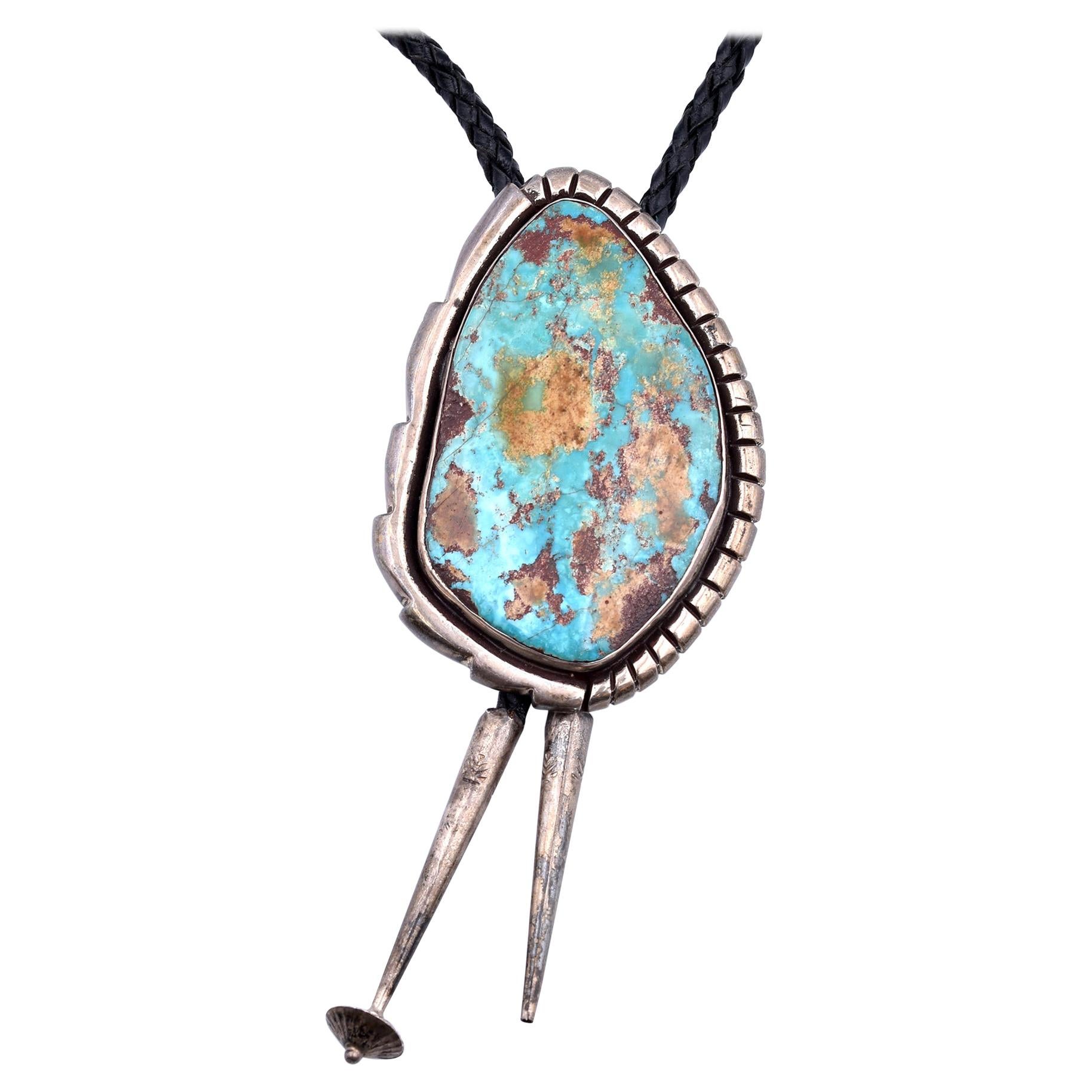 Sterling Silver Turquoise “Bennett” Bolo Tie For Sale at 1stDibs | bennett  turquoise bolo tie