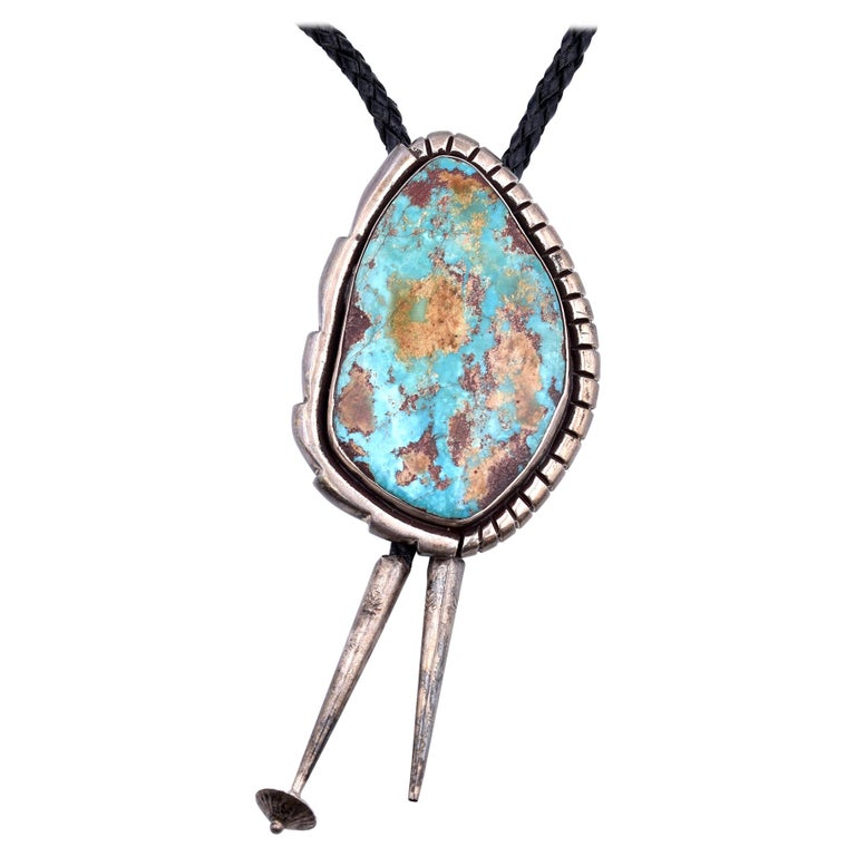 Beny Chapo Sterling Silver Royston Turquoise Navajo Bolo Tie For Sale