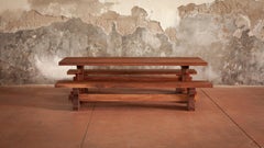 "BEORN" Children's Black Walnut Knock-Down Trestle Table With Matching Benches