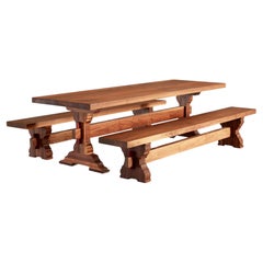 "BEORN" Children's Black Walnut Knock-Down Trestle Table With Matching Benches