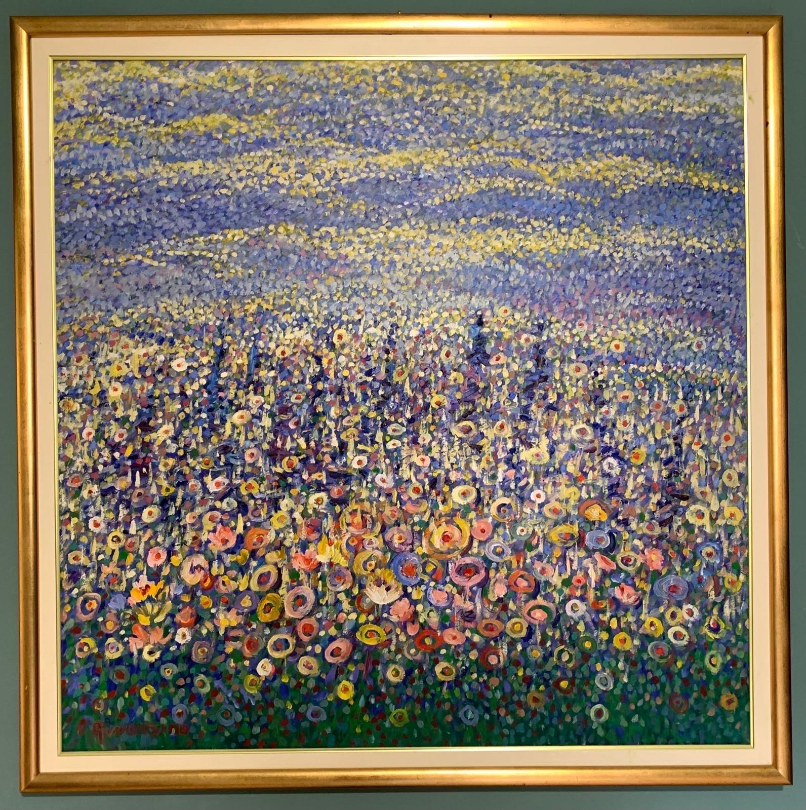 Beppe Avanzino Landscape Painting - "Grande fioritura " Olio cm. 100 x 100