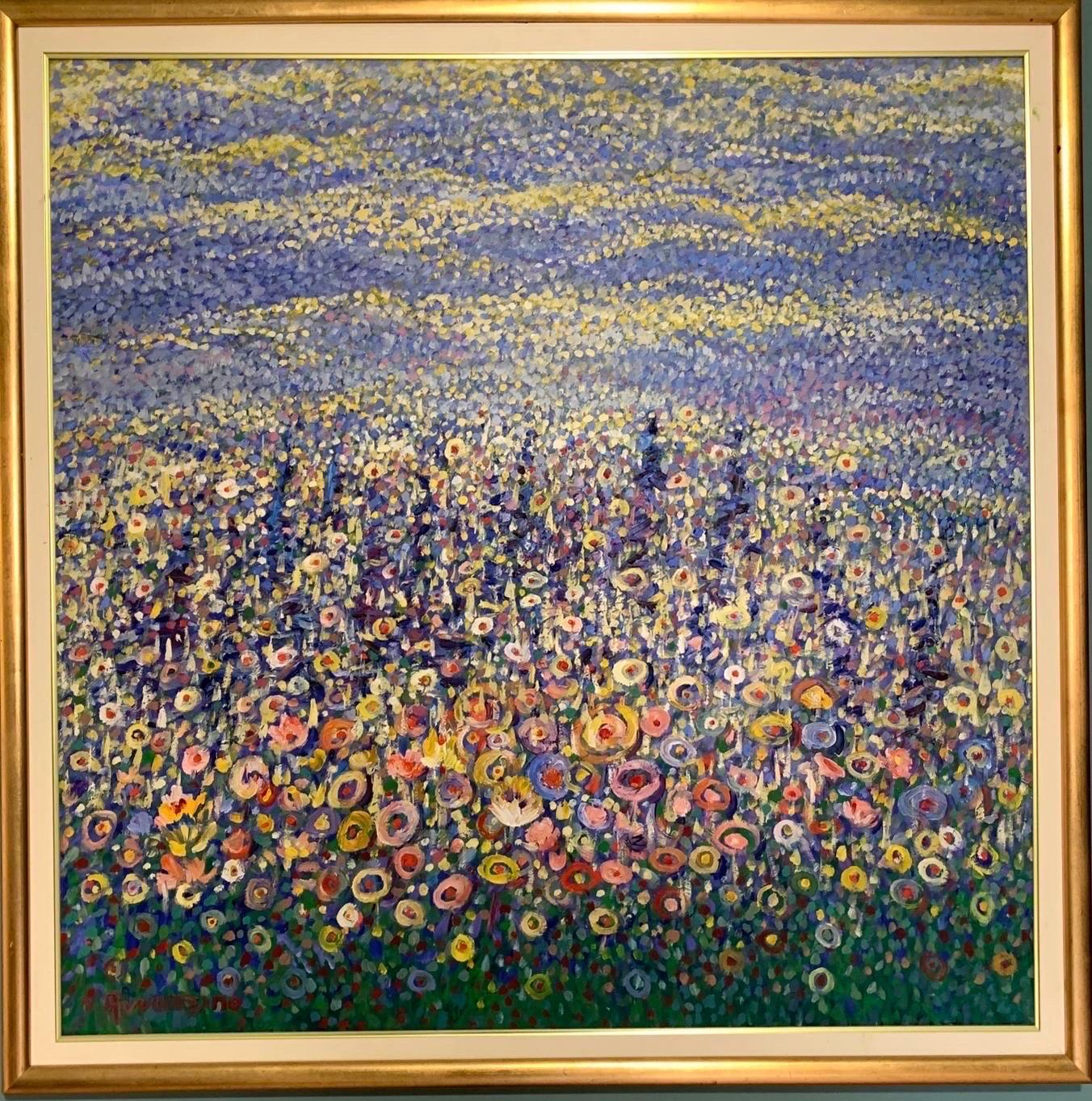 Still-Life Painting Beppe Avvanzino - "Grande fioriture   Olio su Tavola di legno   cm 100 x 100   