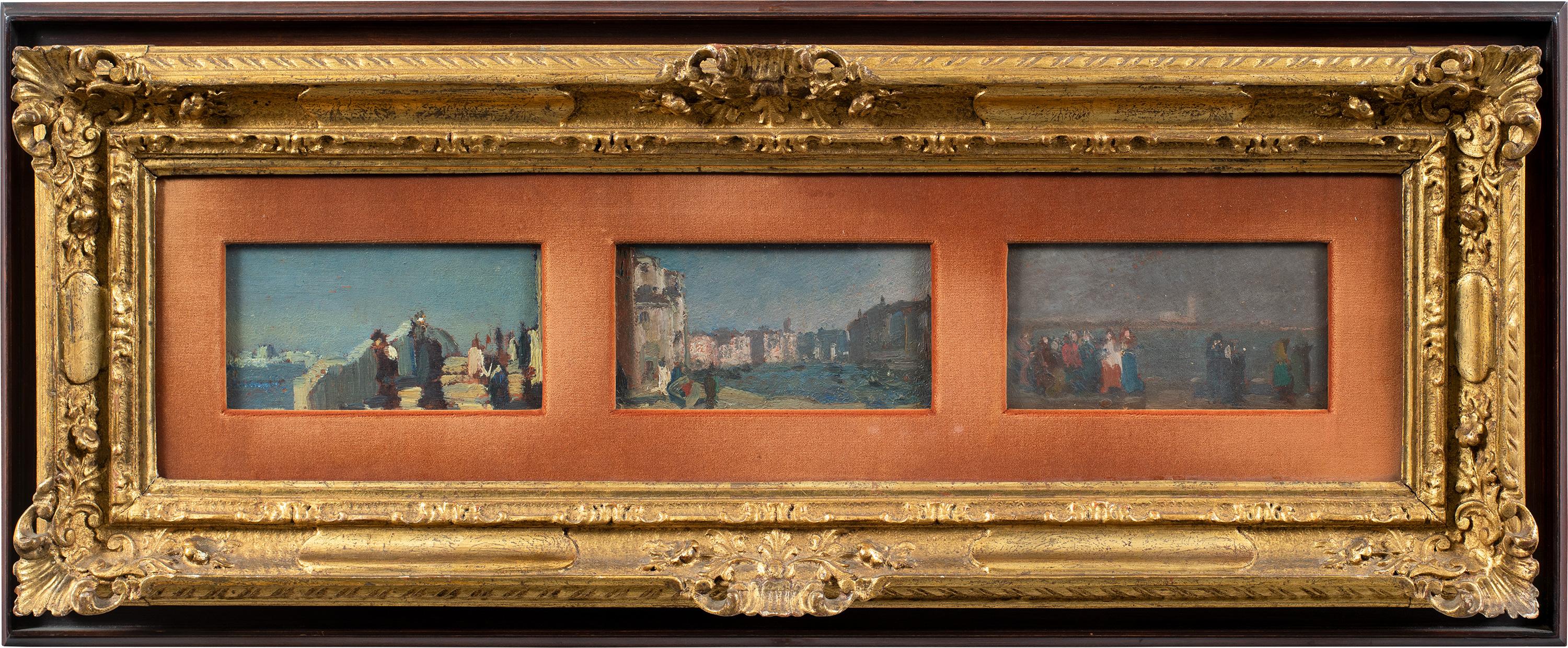 Beppe Ciardi (Masterly vénitien) - 20e siècle ensemble de trois peintures - Venise