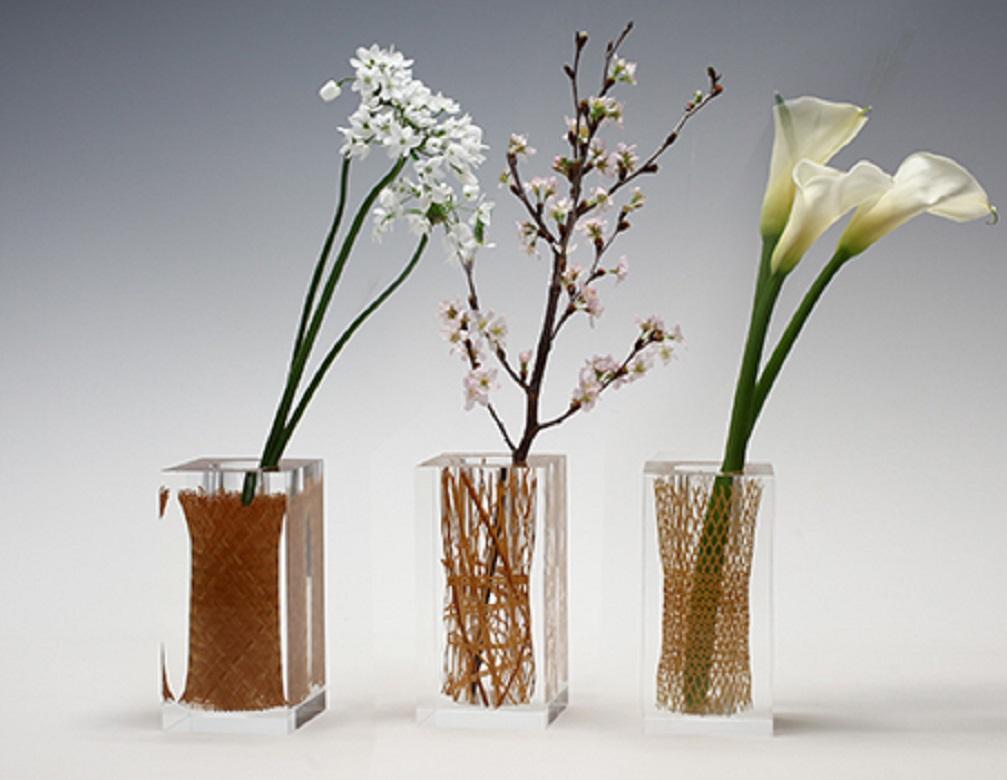 Japanese Beppu Bamboo, Asanoha Flower Vases フラワーベース For Sale