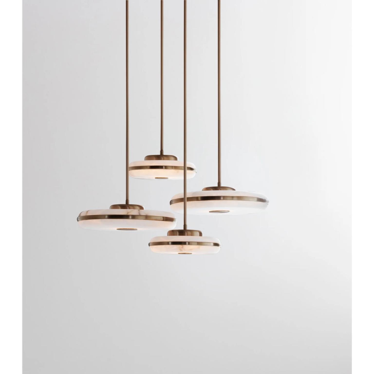 Beran Antique Brass Chandelier 4 by Bert Frank
Dimensions: Ø 58 x H 100 cm. 
Materials: Brass and alabaster.

Available in two different sizes. Available in different finishes and materials. Height is customized to order. Please contact us. 

For