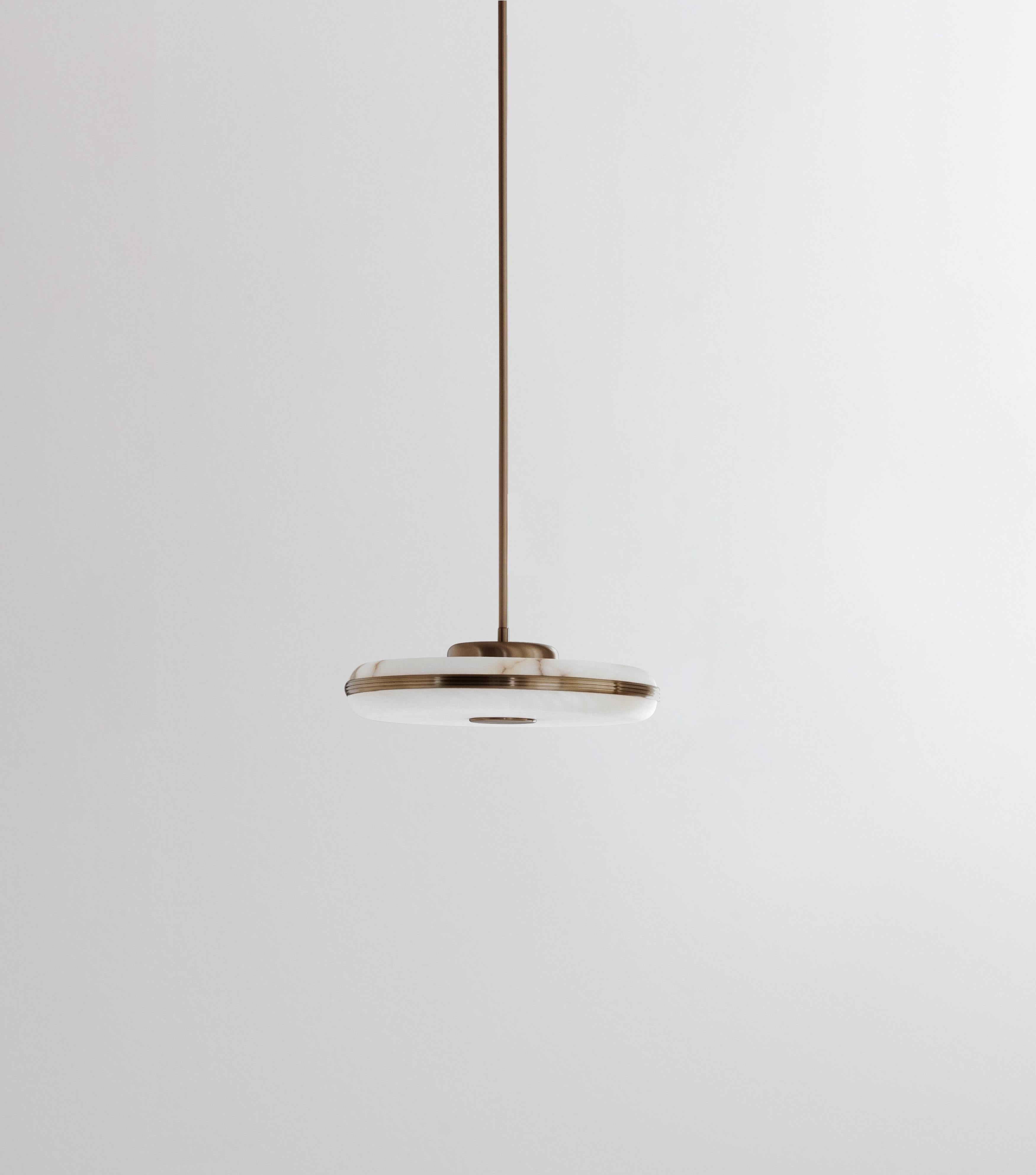 Beran Antique Brass Large Pendant Lamp by Bert Frank
Dimensions: Ø 36 x H 6 cm. 
Materials: Brass and alabaster.

Available in two different sizes. Available in different finishes and materials. Height is customized to order. Please contact us.