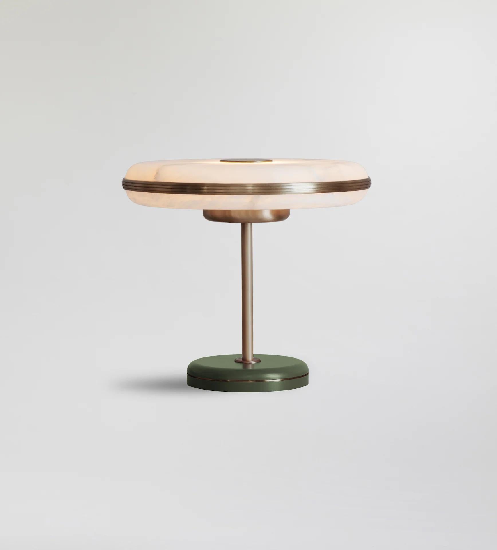 Beran Antique Brass Large Table Lamp by Bert Frank
Dimensions: Ø 36 x H 32 cm.
Materials: Brass and alabaster.
Base finish: Olive.

Available in two different sizes. Available in different finishes and materials. Please contact us. 

The natural
