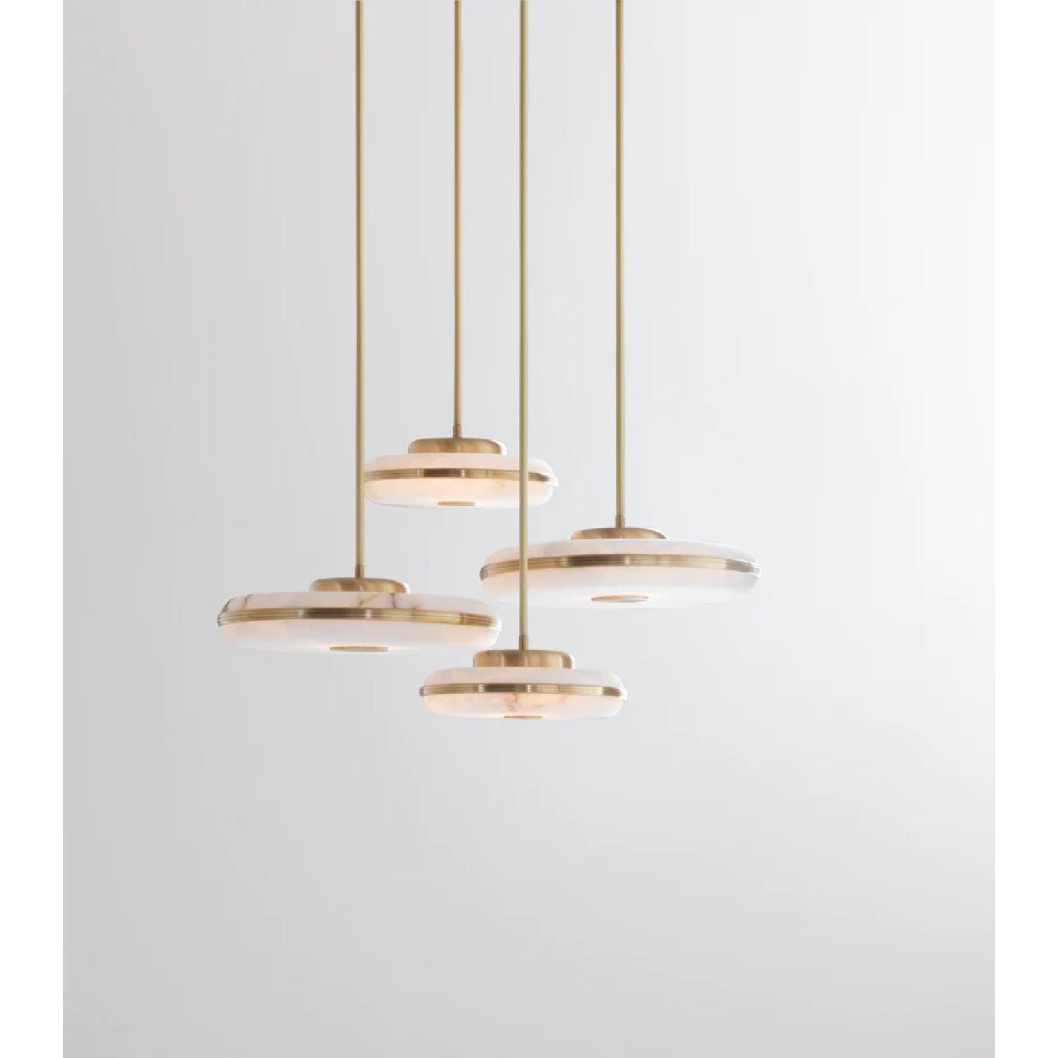 Beran Brushed Brass Chandelier 4 by Bert Frank
Dimensions: Ø 58 x H 100 cm. 
Materials: Brass and alabaster.

Available in two different sizes. Available in different finishes and materials. Height is customized to order. Please contact us. 

For