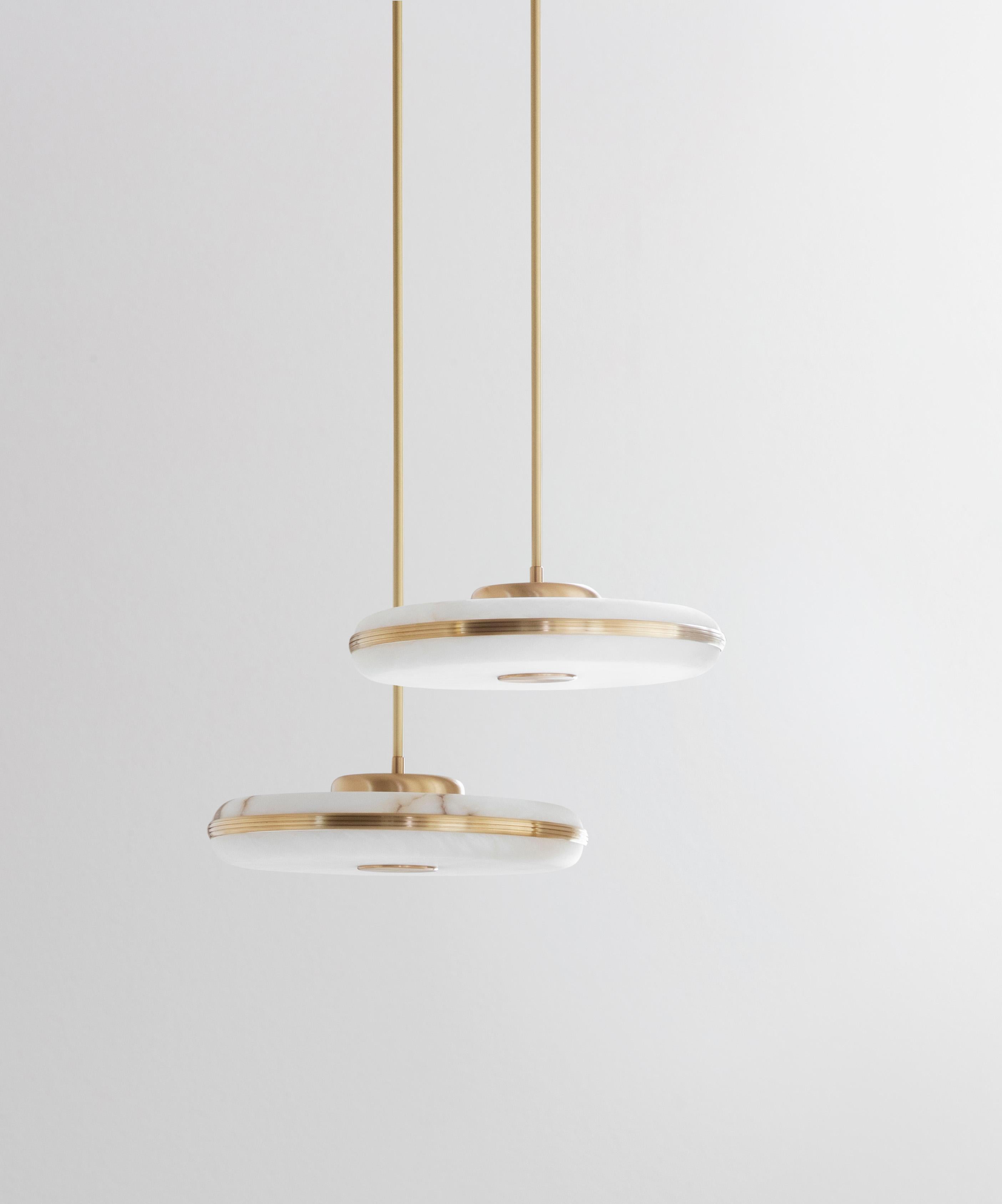 Beran Brushed Brass Large Pendant Lamp by Bert Frank
Dimensions: Ø 36 x H 6 cm. 
Materials: Brass and alabaster.

Available in two different sizes. Available in different finishes and materials. Height is customized to order. Please contact us.
