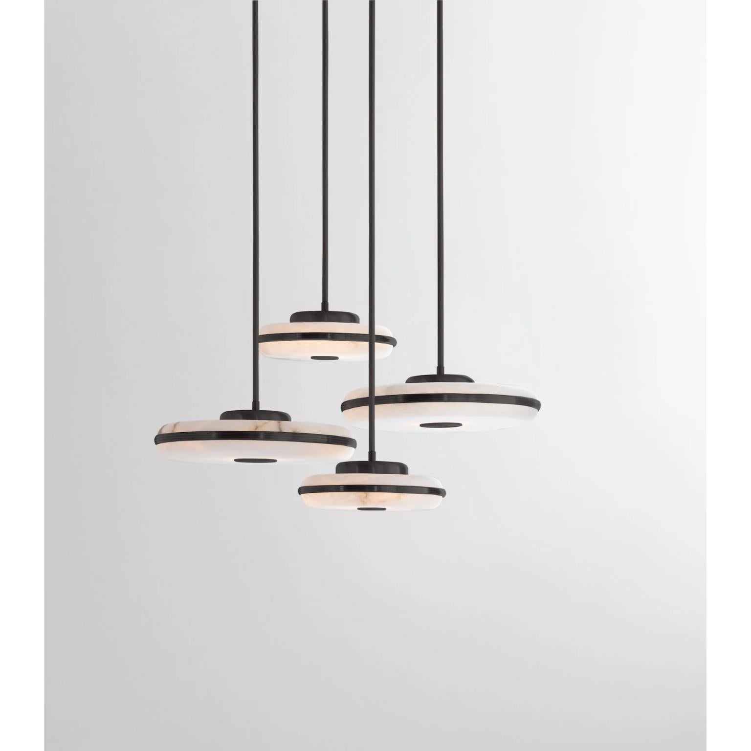 Beran Dark Bronze Chandelier 4 by Bert Frank
Dimensions: Ø 58 x H 100 cm. 
Materials: Bronze and alabaster.

Available in two different sizes. Available in different finishes and materials. Height is customized to order. Please contact us. 

For