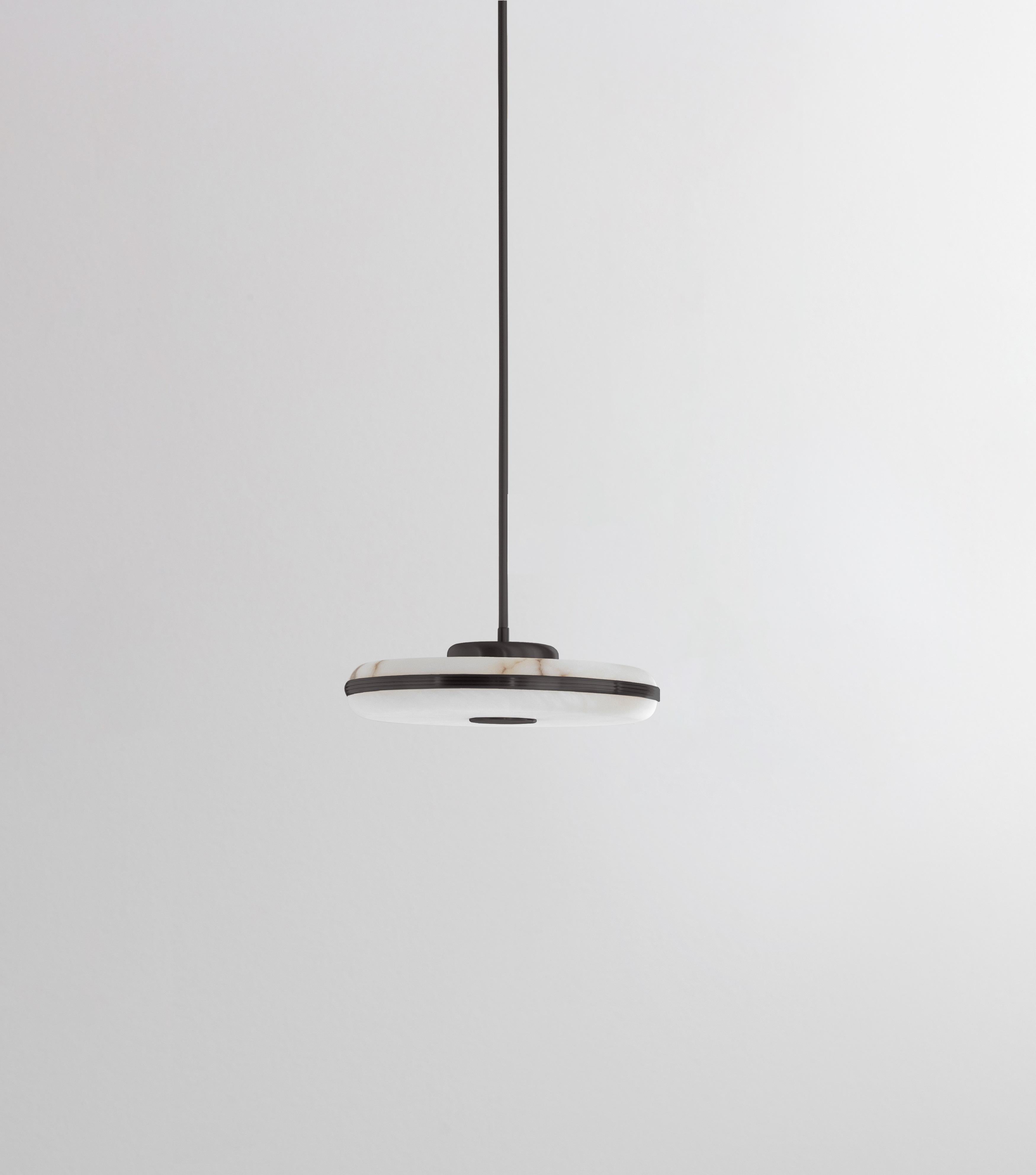 Beran Dark Bronze Large Pendant Lamp by Bert Frank
Dimensions: Ø 36 x H 6 cm. 
Materials: Bronze and alabaster.

Available in two different sizes. Available in different finishes and materials. Height is customized to order. Please contact us. 

The