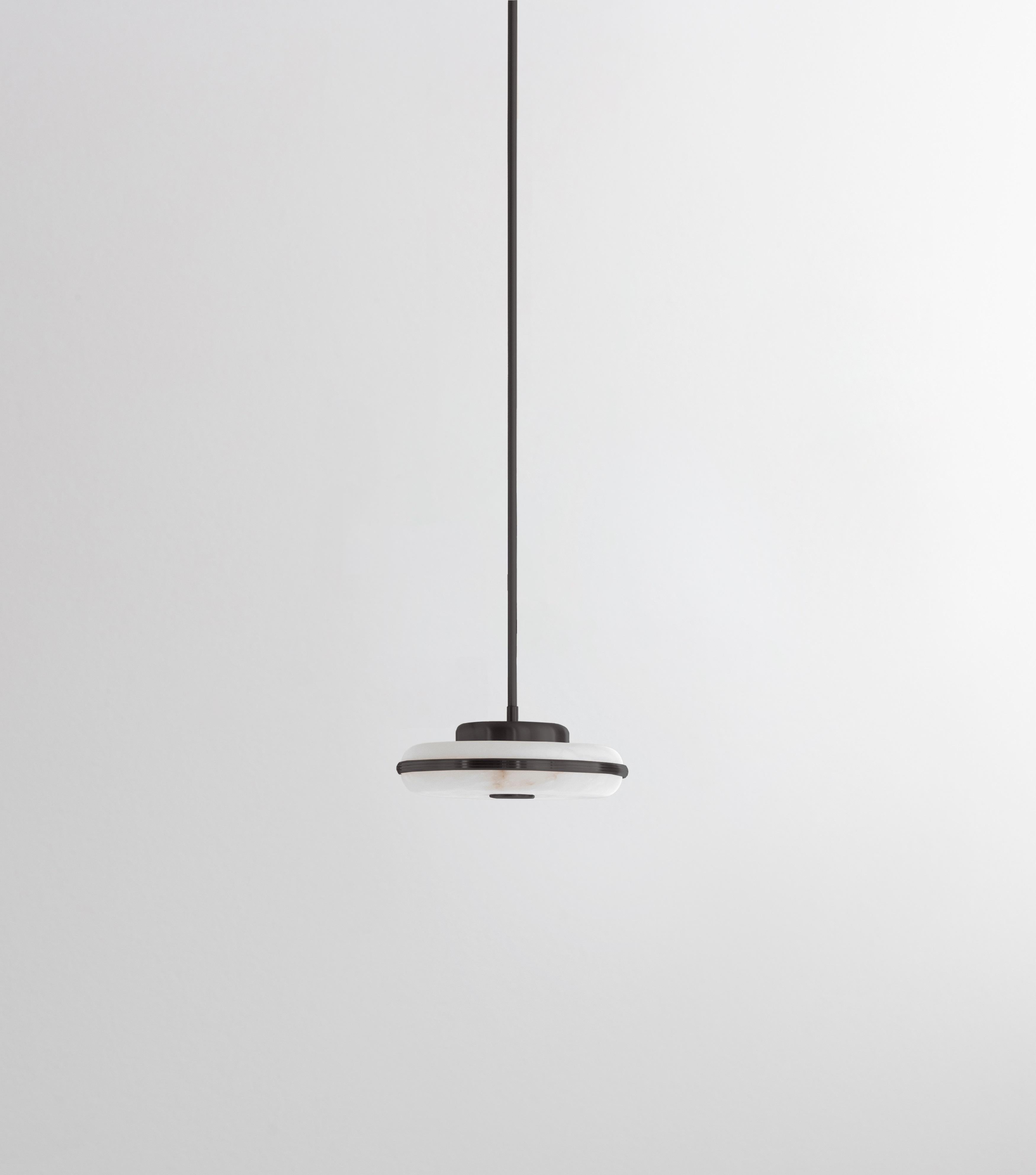 Beran Dark Bronze Small Pendant Lamp by Bert Frank
Dimensions: Ø 26 x H 6 cm. 
Materials: Dark bronze and alabaster.

Available in two different sizes. Available in different finishes and materials. Height is customized to order. Please contact us.