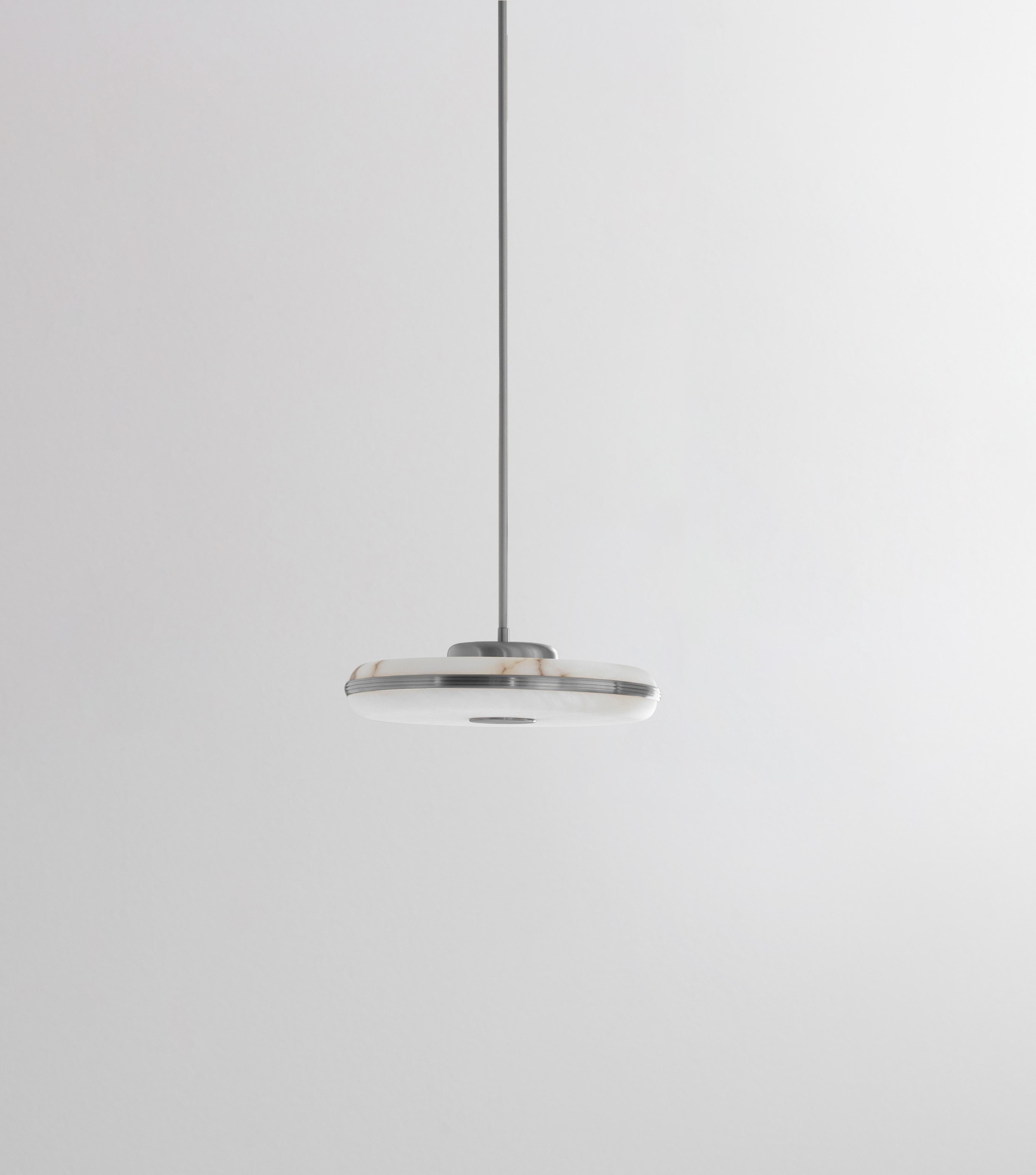 Beran Satin Nickel Large Pendant Lamp by Bert Frank
Dimensions: Ø 36 x H 6 cm. 
Materials: Satin nickel and alabaster.

Available in two different sizes. Available in different finishes and materials. Height is customized to order. Please contact