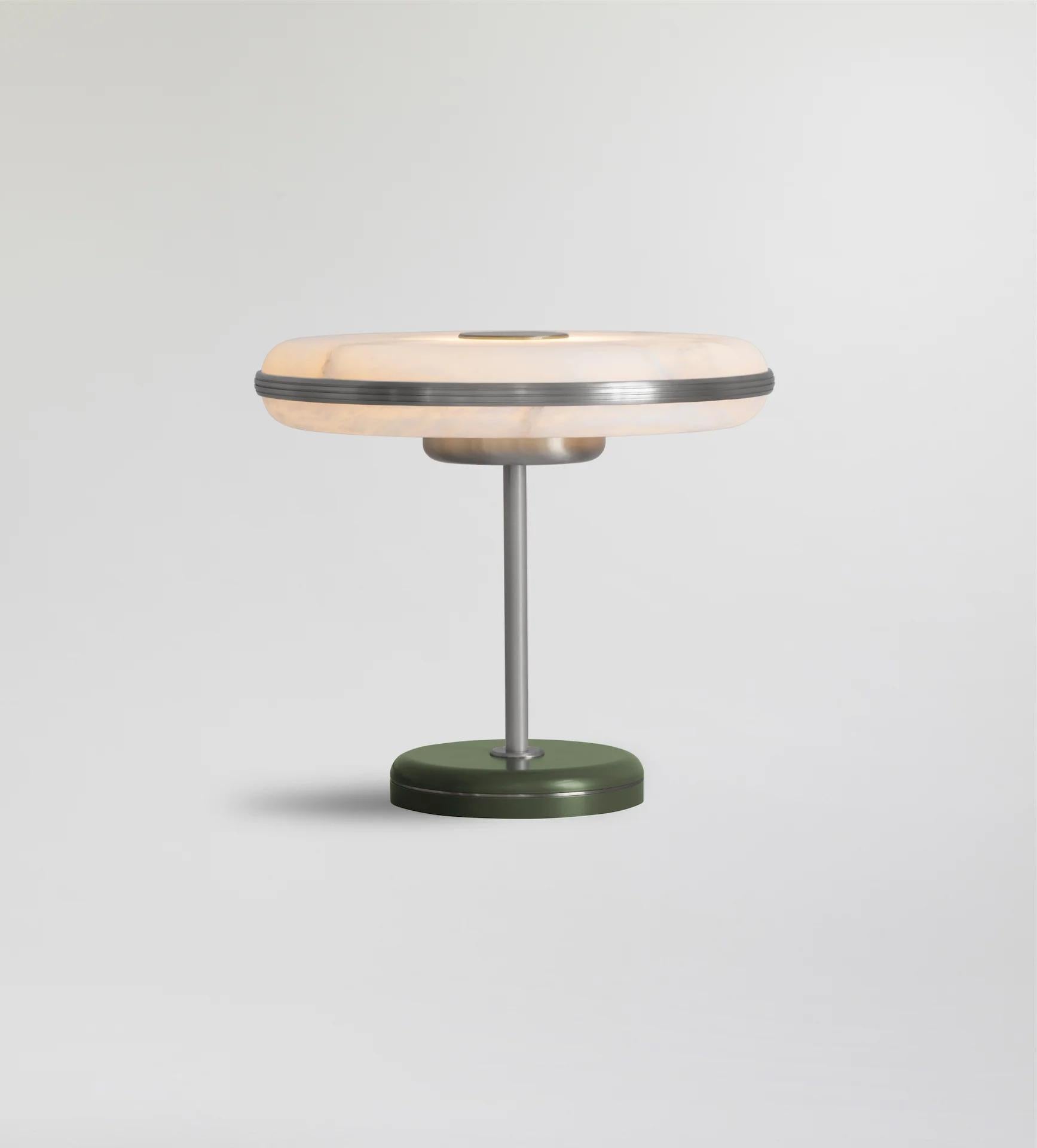 Beran Satin Nickel Large Table Lamp by Bert Frank
Dimensions: Ø 36 x H 32 cm.
Materials: Satin nickel and alabaster.
Base finish: Olive.

Available in two different sizes. Available in different finishes and materials. Please contact us. 

The