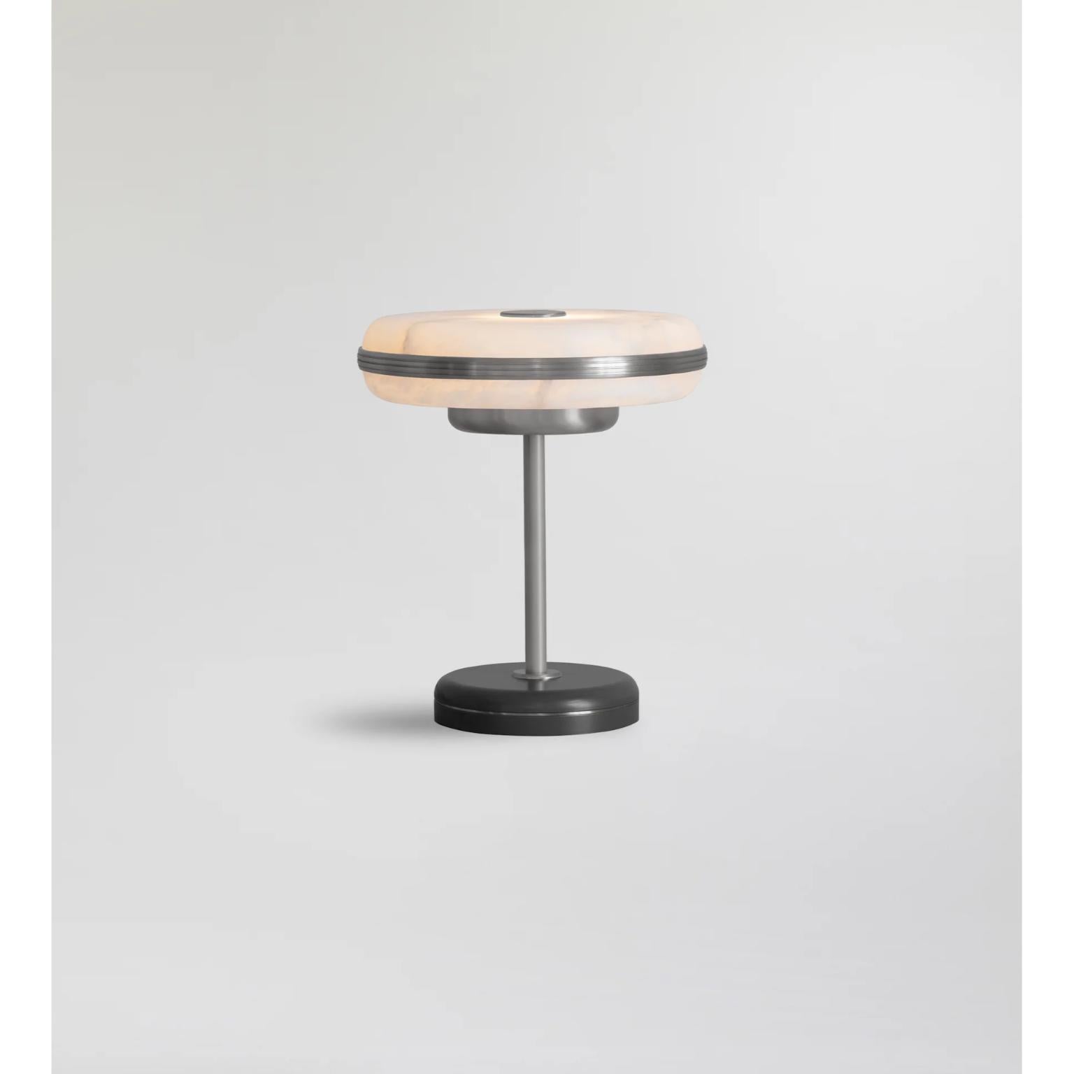 Beran Satin Nickel Small Table Lamp by Bert Frank
Dimensions: Ø 26 x H 28 cm.
Materials: Satin nickel and alabaster.
Base finish: Olive.

Available in two different sizes. Available in different finishes and materials. Please contact us. 

The