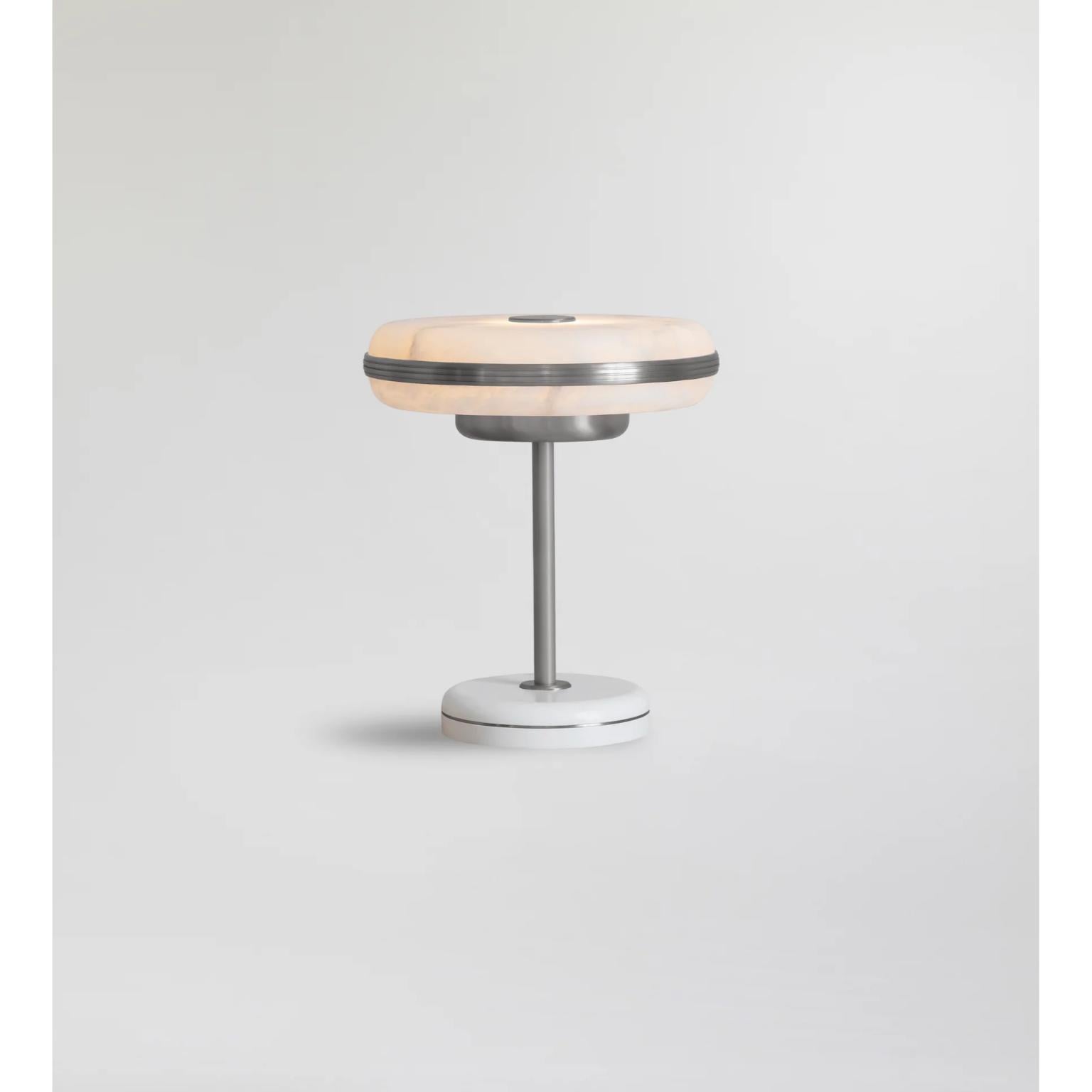 Beran Satin Nickel Small Table Lamp by Bert Frank
Dimensions: Ø 26 x H 28 cm.
Materials: Satin nickel and alabaster.
Base finish: Satin White.

Available in two different sizes. Available in different finishes and materials. Please contact us. 

The