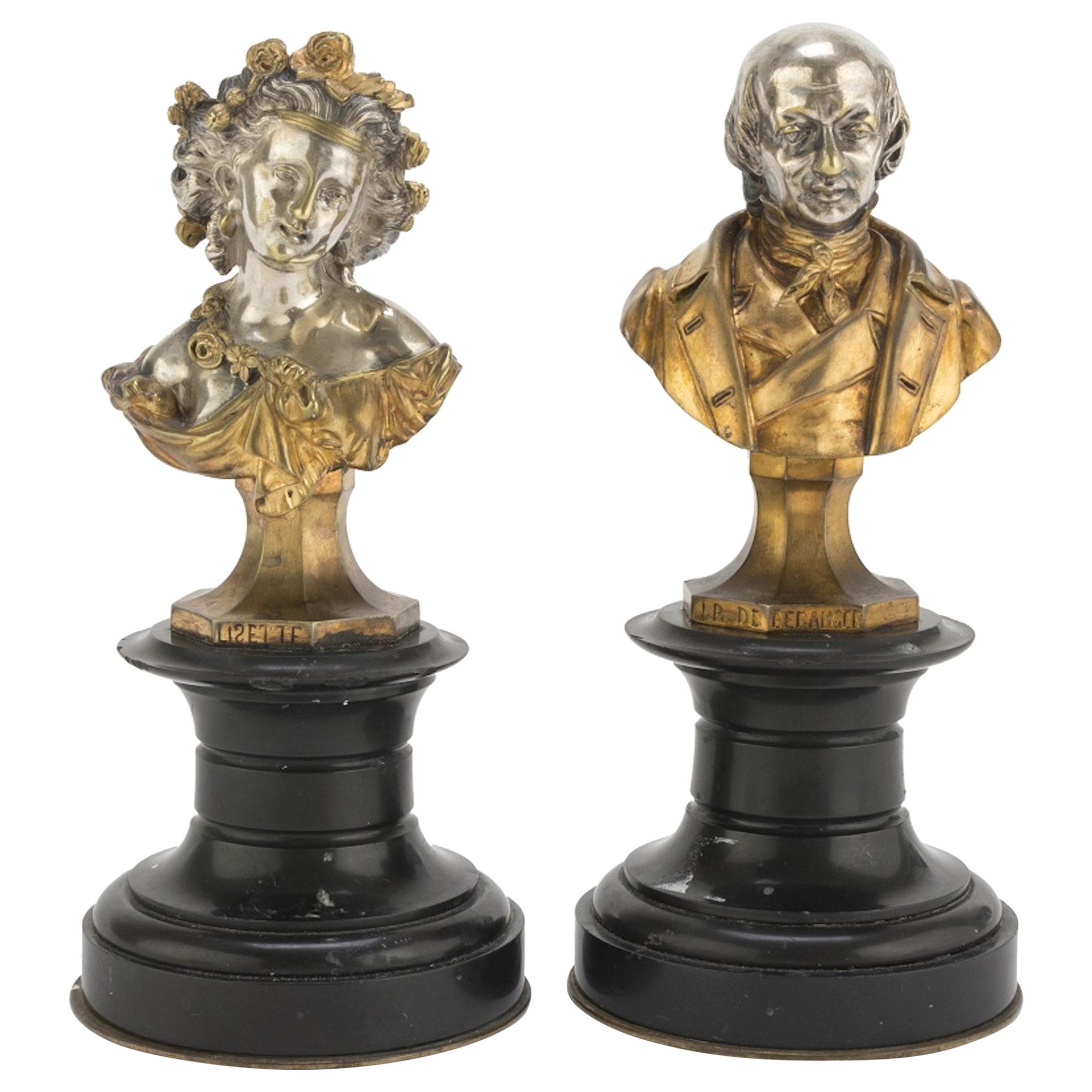 Beranger and Lisette Busts by Anonymous French School, 19th Century