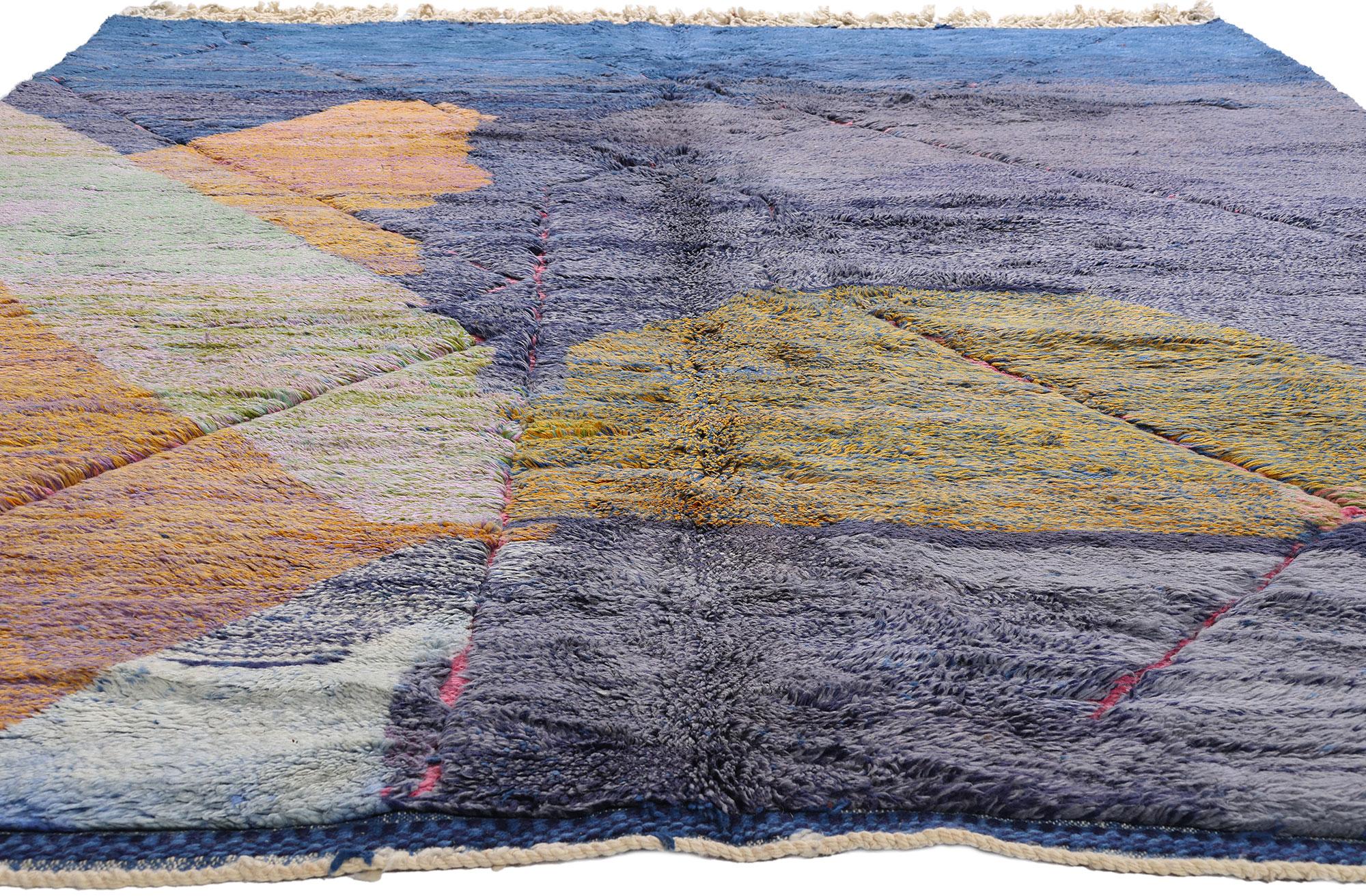 Hand-Knotted New Modern Abstract Berber Blue Beni Mrirt Moroccan Rug with Expressionist Style For Sale