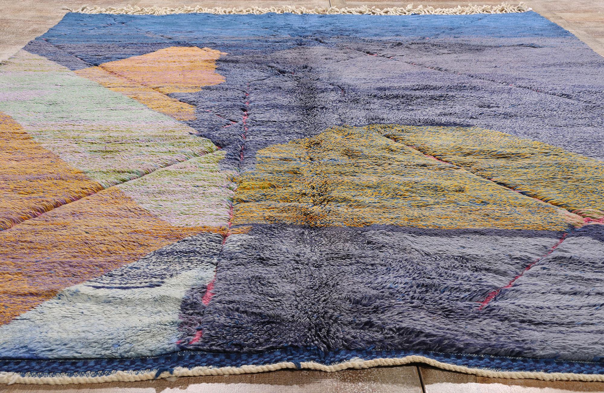 New Modern Abstract Berber Blue Beni Mrirt Moroccan Rug with Expressionist Style In New Condition For Sale In Dallas, TX