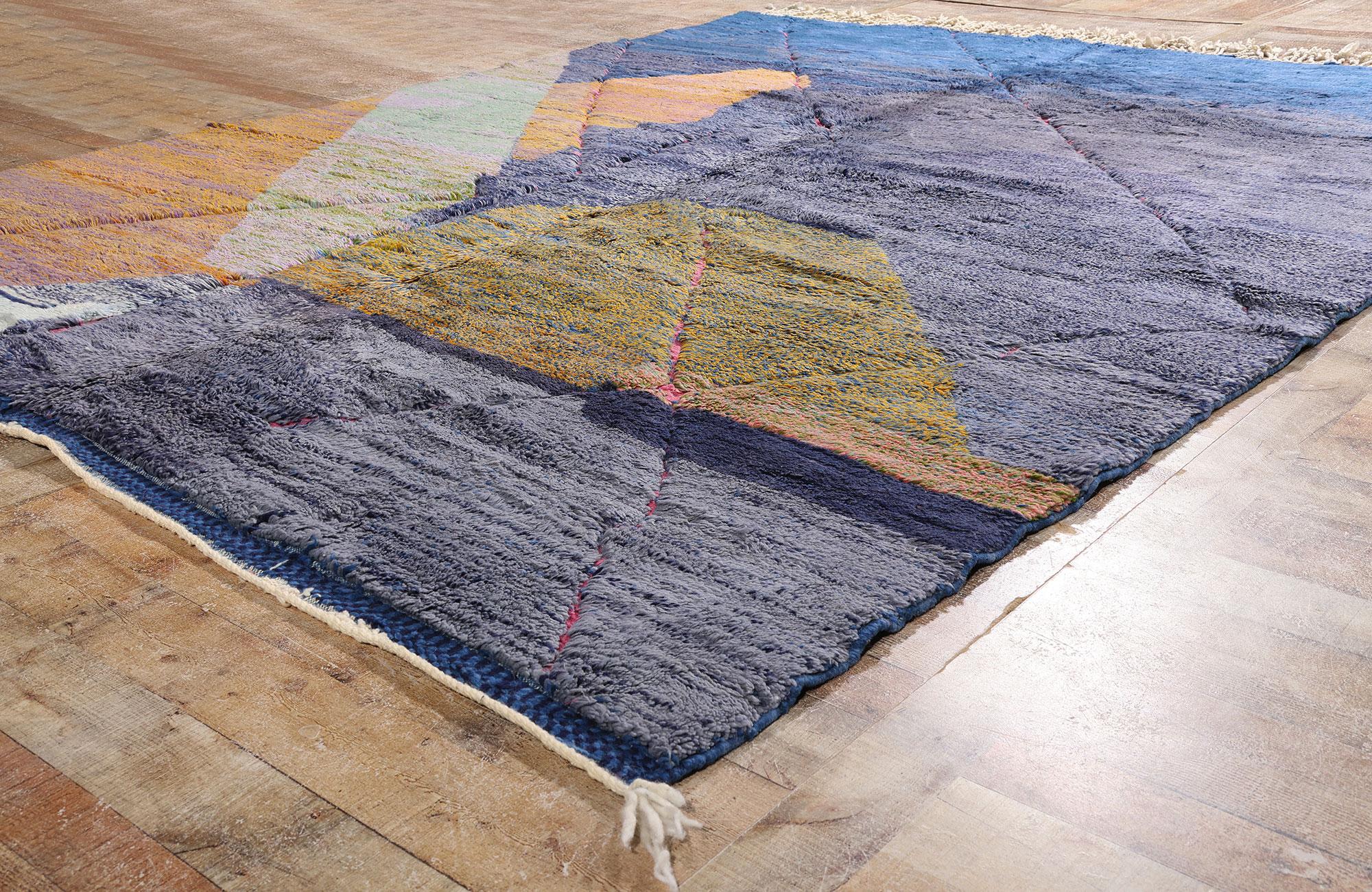 New Modern Abstract Berber Blue Beni Mrirt Moroccan Rug with Expressionist Style For Sale 1