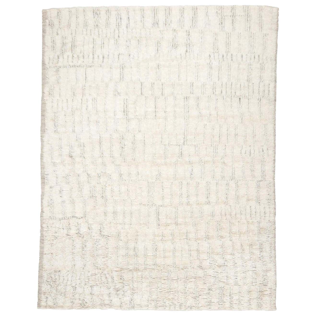 Minimalist Berber Bohemian Low-Pile Wool Shag Hand knotted Ivory Rug ...