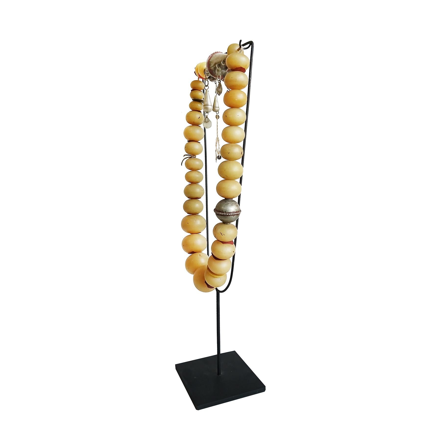 Tribal Berber Copal Amber and Silver Necklace, Early 20th Century For Sale