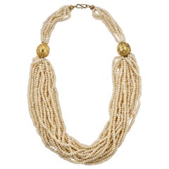 Retro Berber Gold Plated Morrocan Multi Strand Freshwater Pearl Statement Necklace