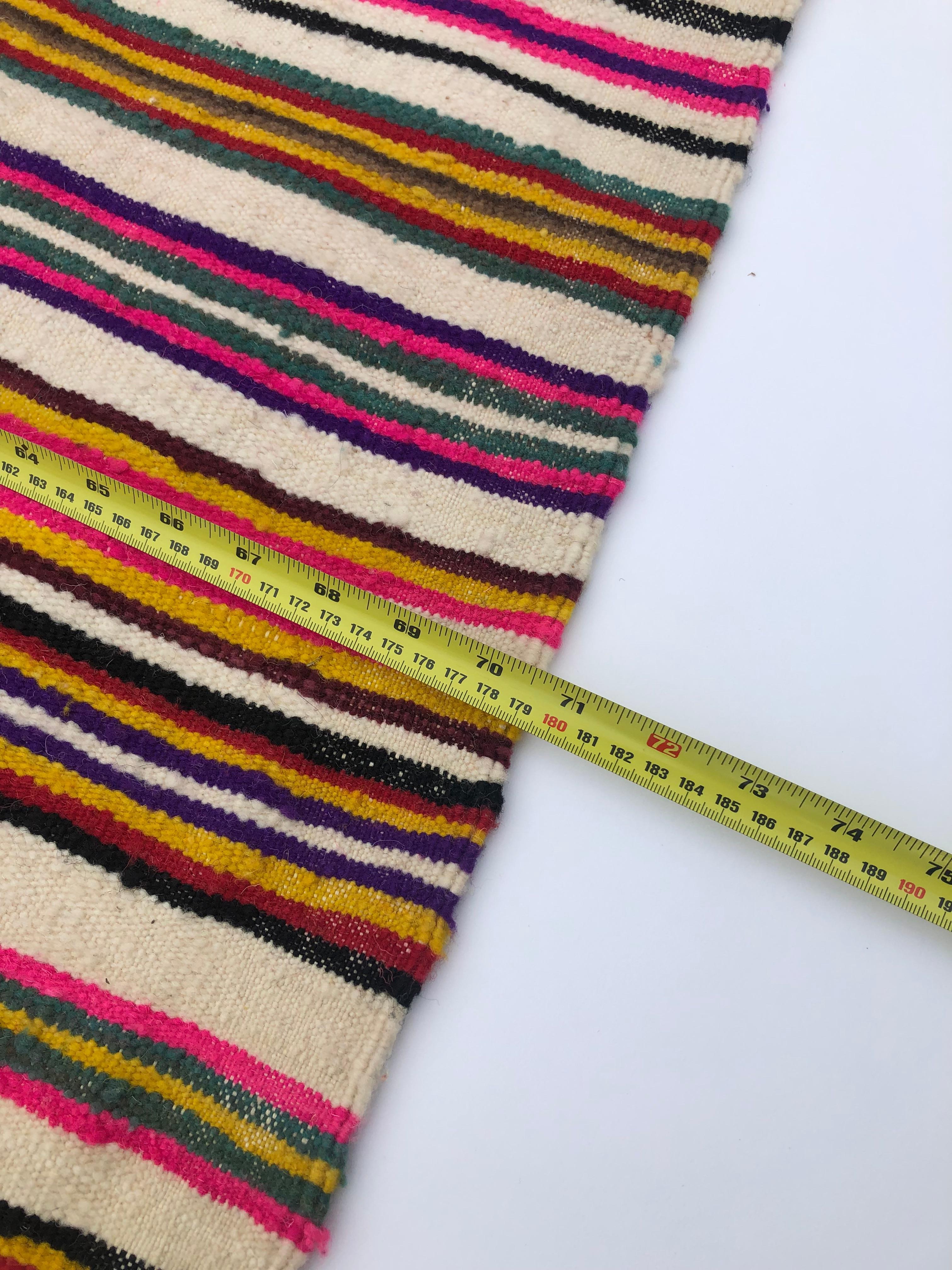 Mid-20th Century Berber 1960s Large Rug Stripped Handmade Vintage Boho North African Floor
