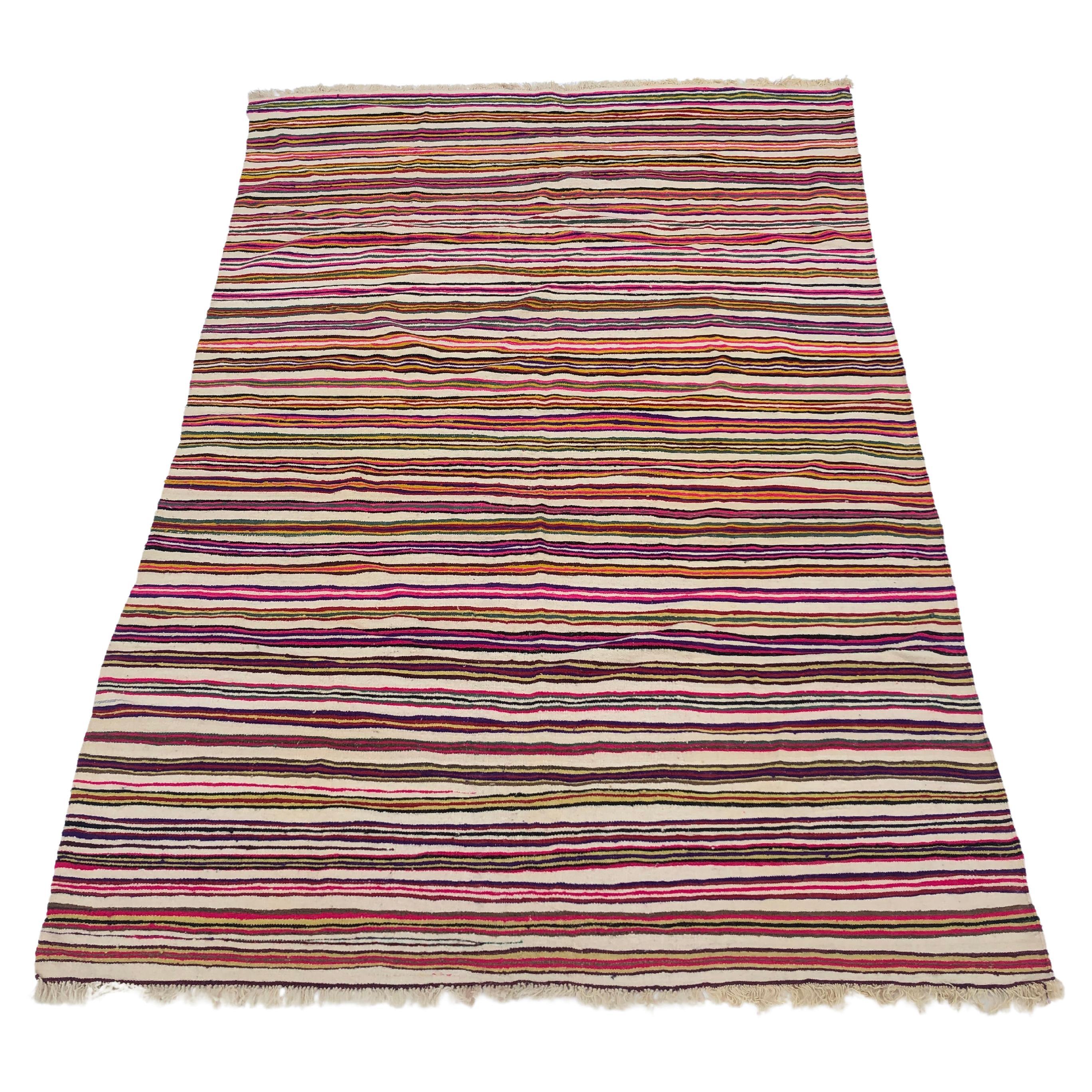 Berber 1960s Large Rug Stripped Handmade Vintage Boho North African Floor