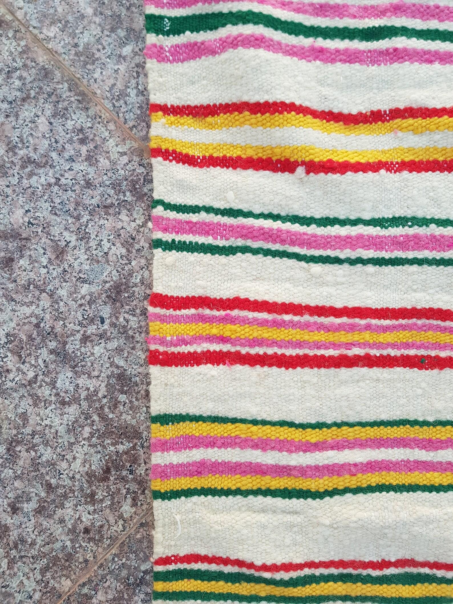 Bohemian Berber Large 1970s Stripped Rug Handmade Vintage Boho North African  For Sale
