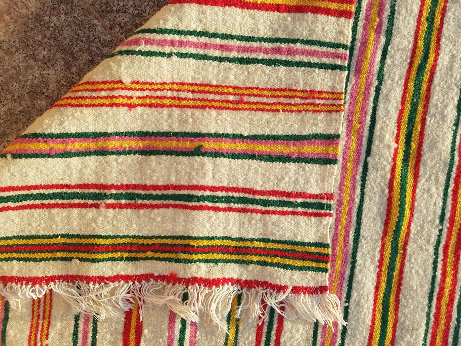 Algerian Berber Large 1970s Stripped Rug Handmade Vintage Boho North African  For Sale